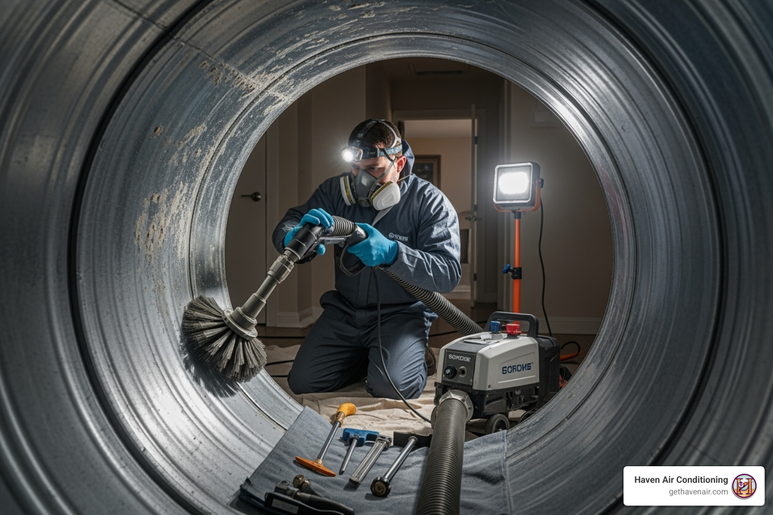 certified technician using professional duct cleaning equipment - air duct sanitizing orange county