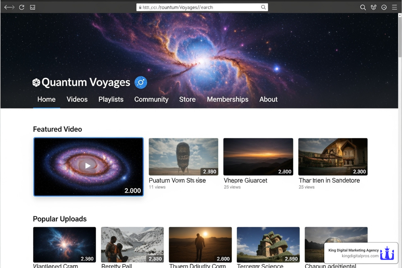 Image of a well-optimized YouTube channel homepage - seo in youtube means