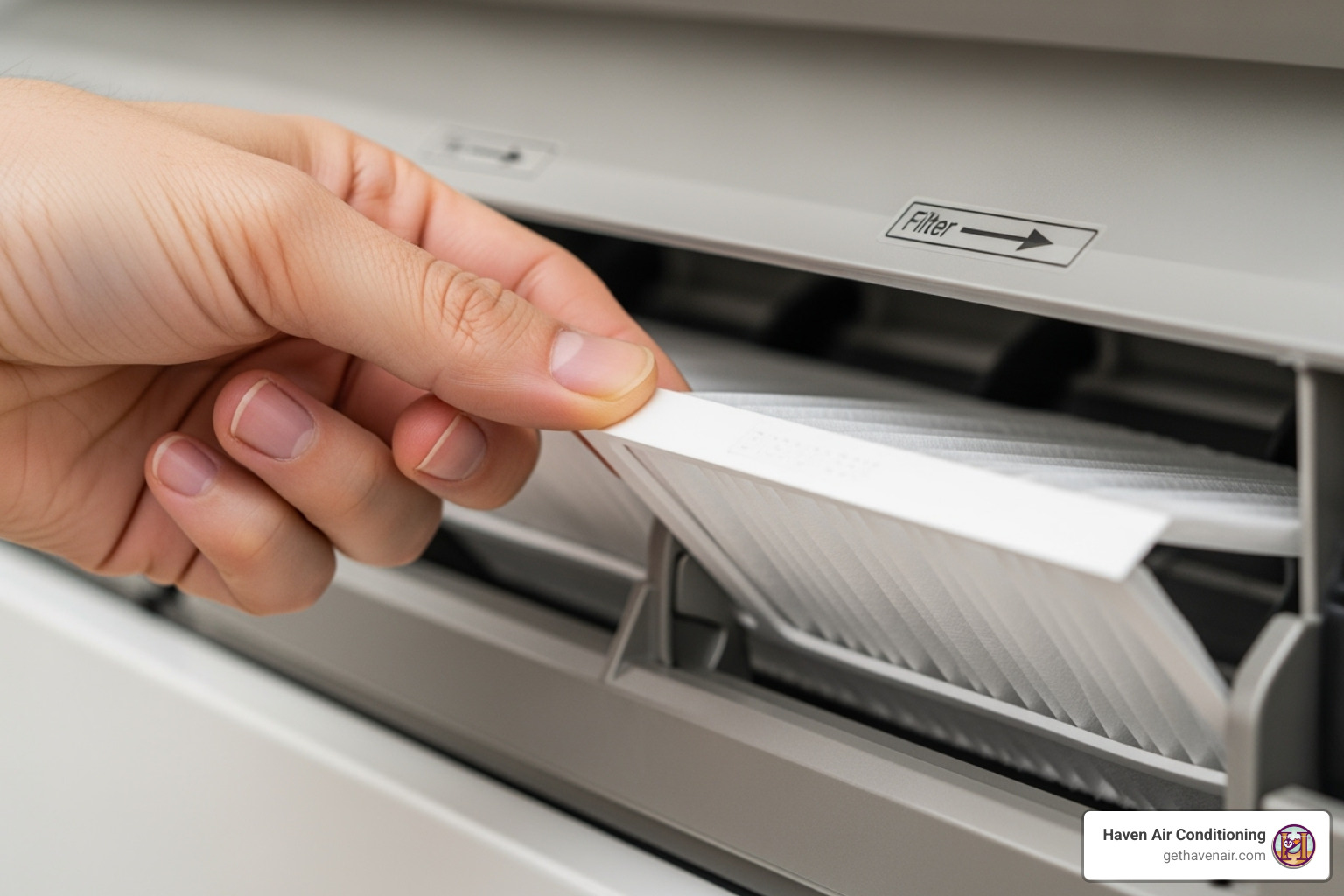 a clean hand changing a fresh air conditioner filter - air conditioning repair fullerton