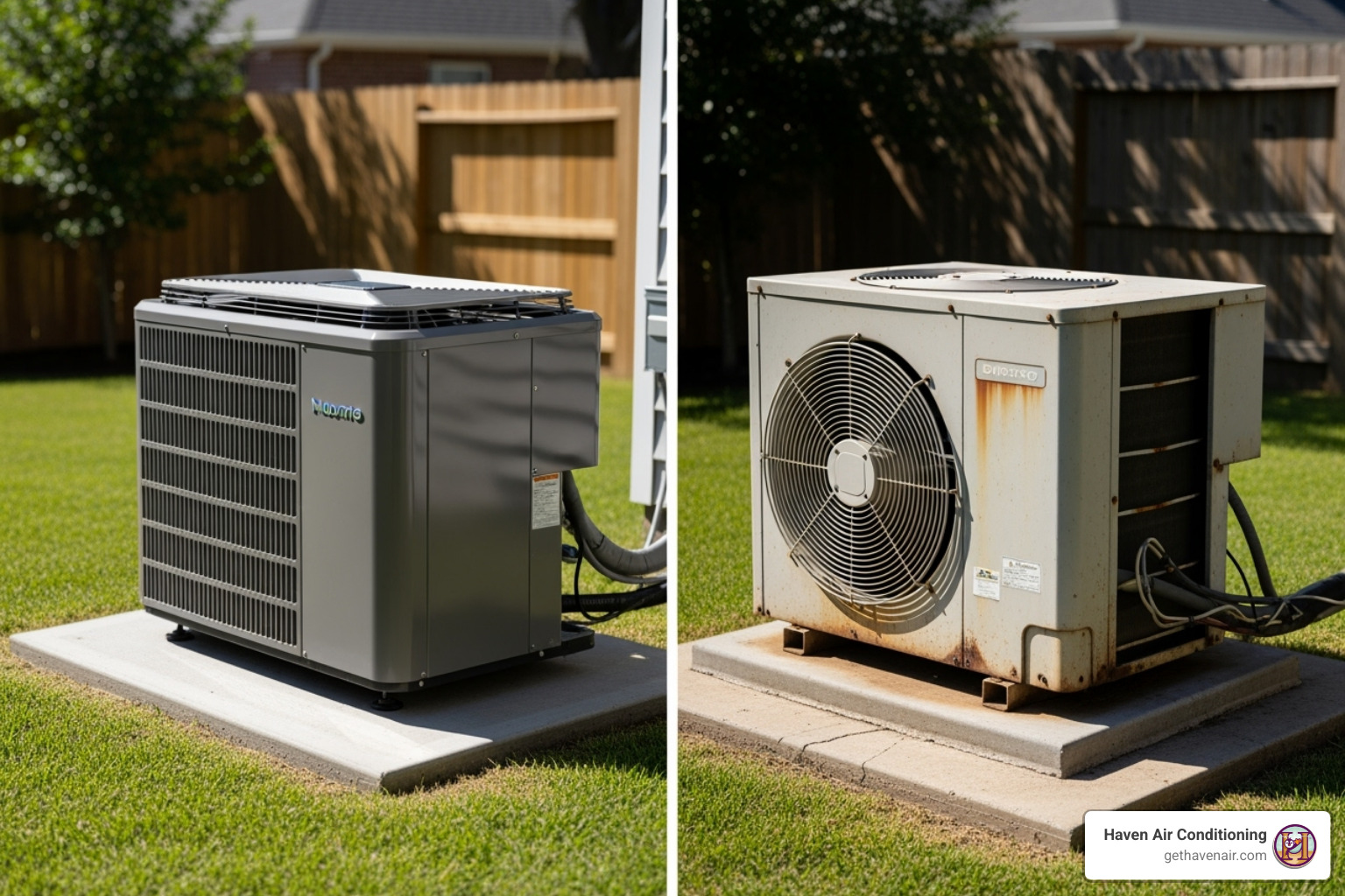 a modern, energy-efficient outdoor AC unit next to an older one - air conditioning repair fullerton