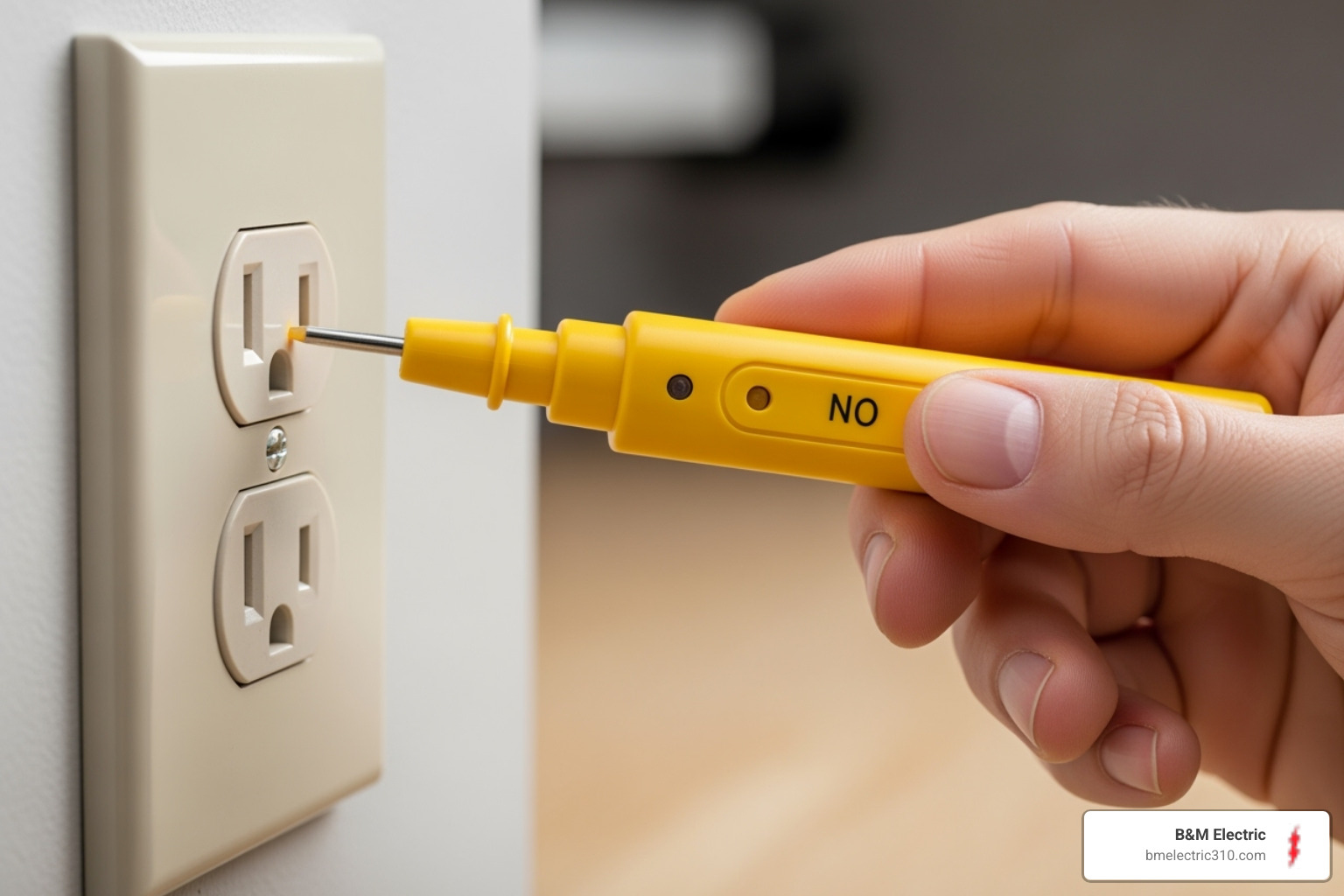 a voltage tester being used on an outlet - new electrical outlets