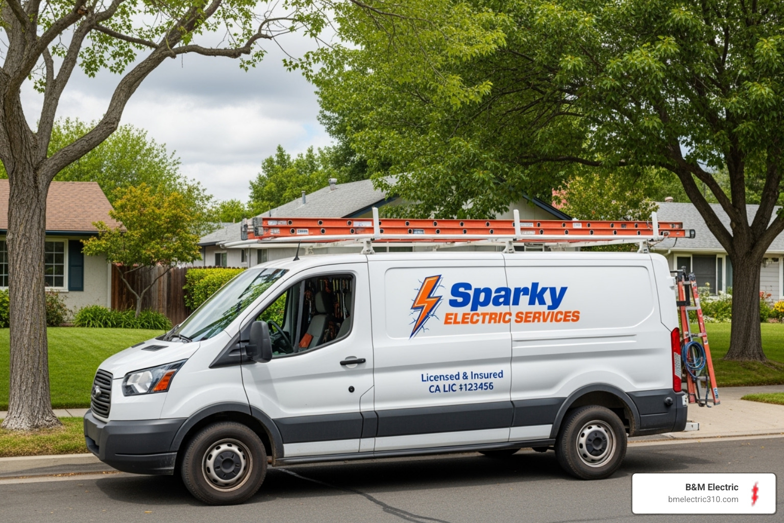 certified electrician's van with licensing information visible - wiring inspection contractor south bay