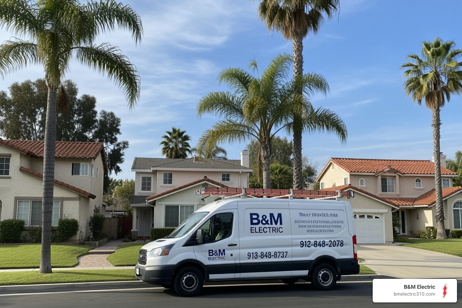 B&M Electric service van in a Torrance neighborhood. - electrical panel replacement south bay