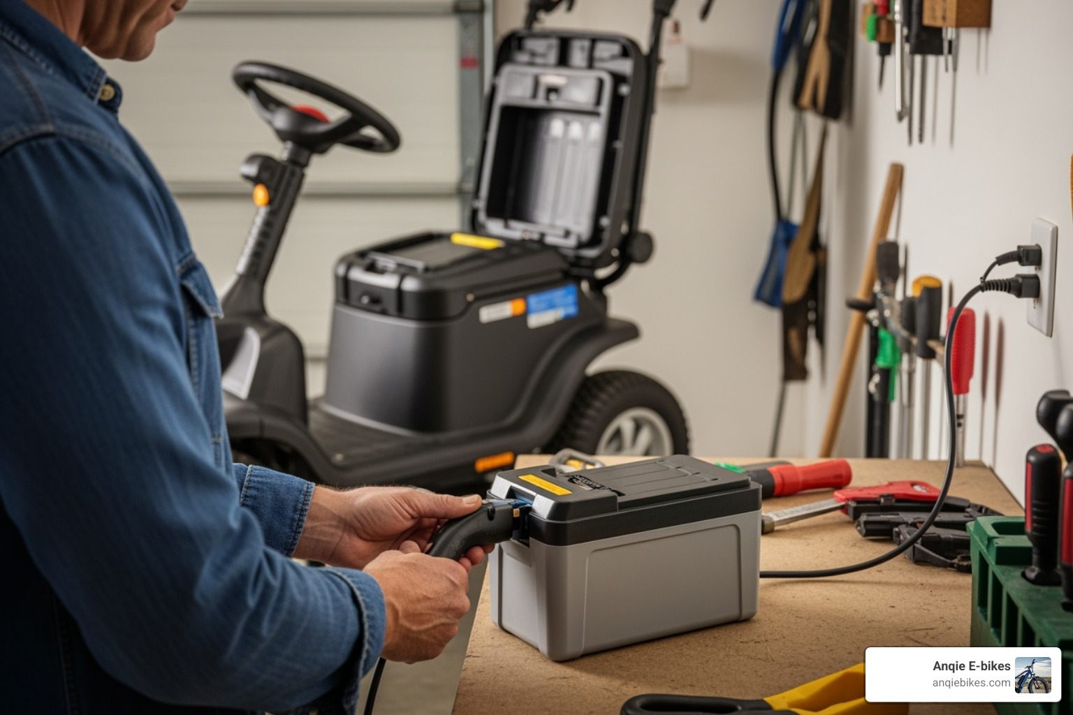 user charging electric garden cart's removable battery - Electric garden cart