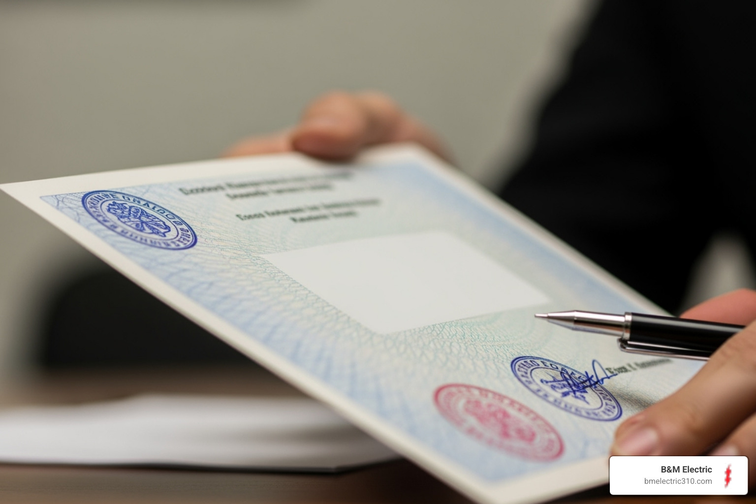 Electrician's license or certification document - best electrician company near me