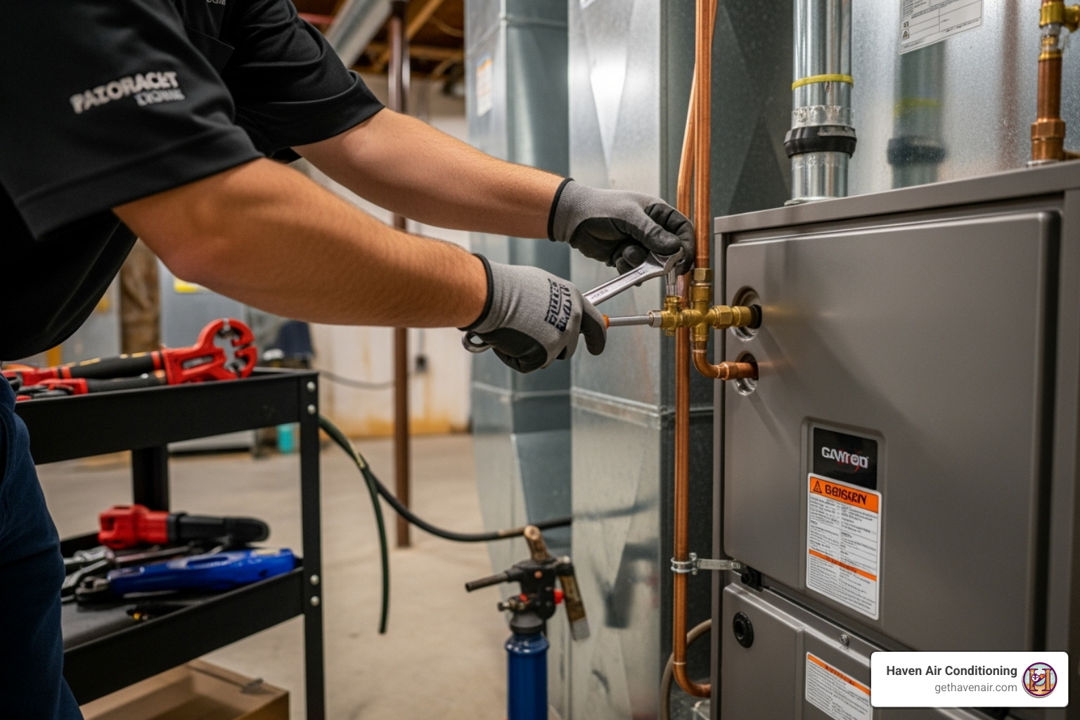 certified technician carefully installing a new furnace - energy efficient furnace service costa mesa certified technician carefully installing a new furnace - energy efficient furnace service costa mesa