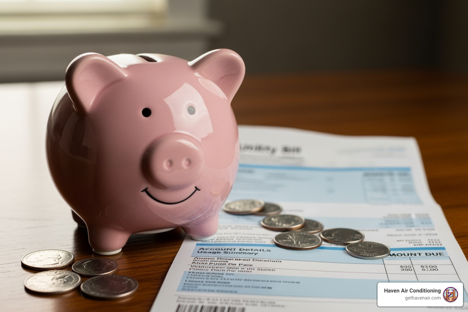 piggy bank next to a utility bill showing savings - energy efficient furnace service costa mesa piggy bank next to a utility bill showing savings - energy efficient furnace service costa mesa
