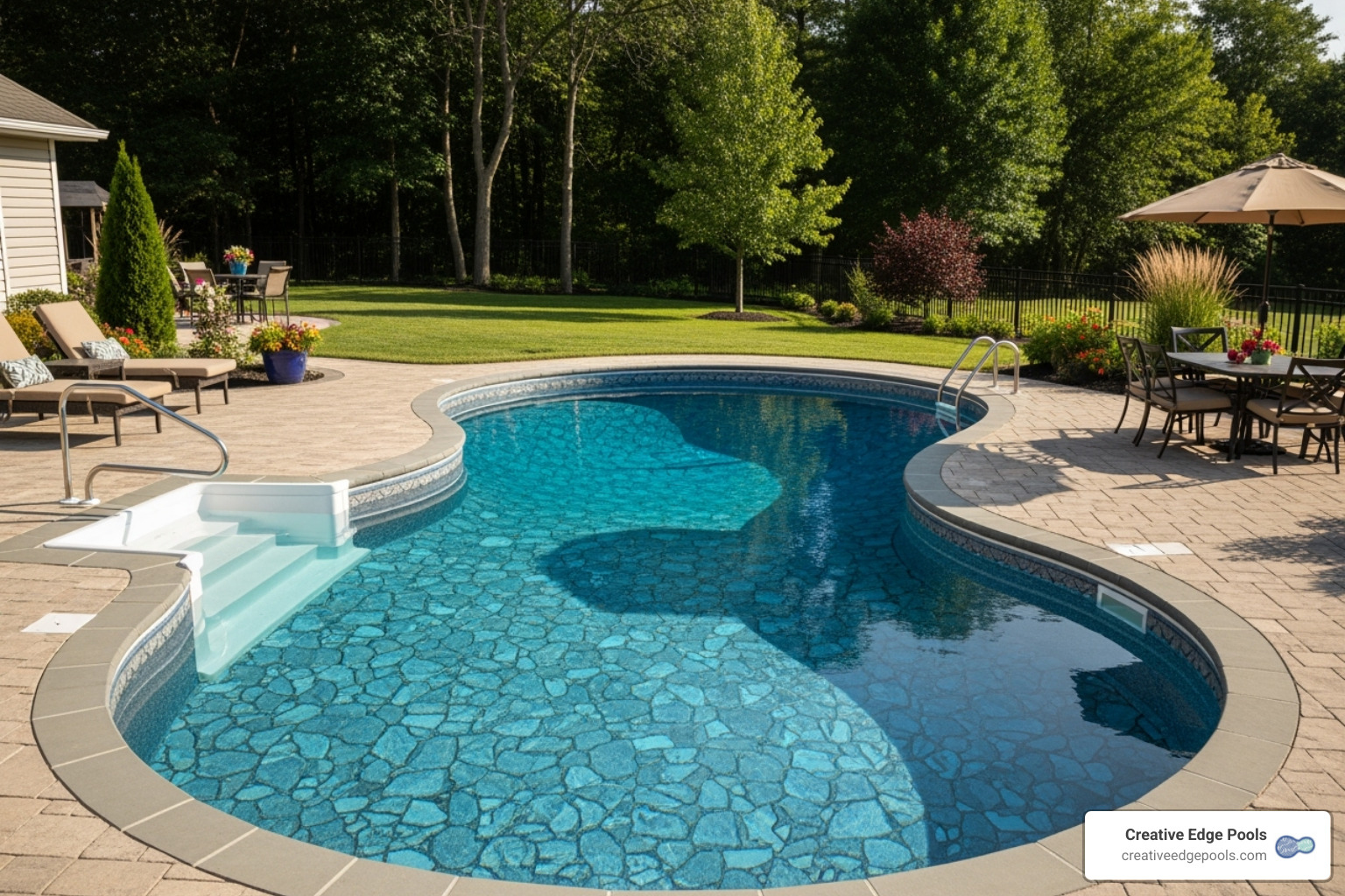 custom free-form pool with vinyl-over steps - average cost of inground pool with liner