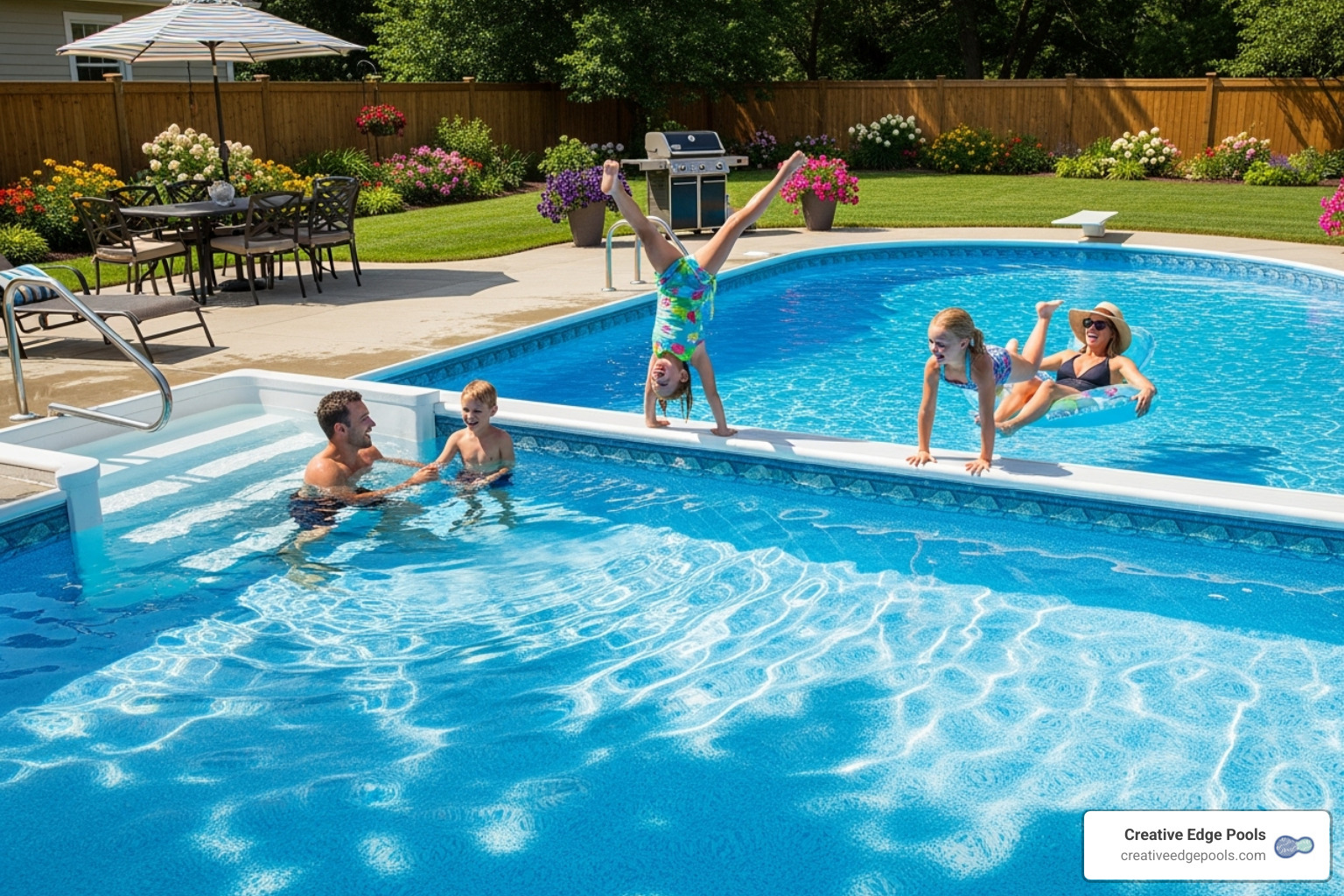 family enjoying their vinyl liner pool - average cost of inground pool with liner