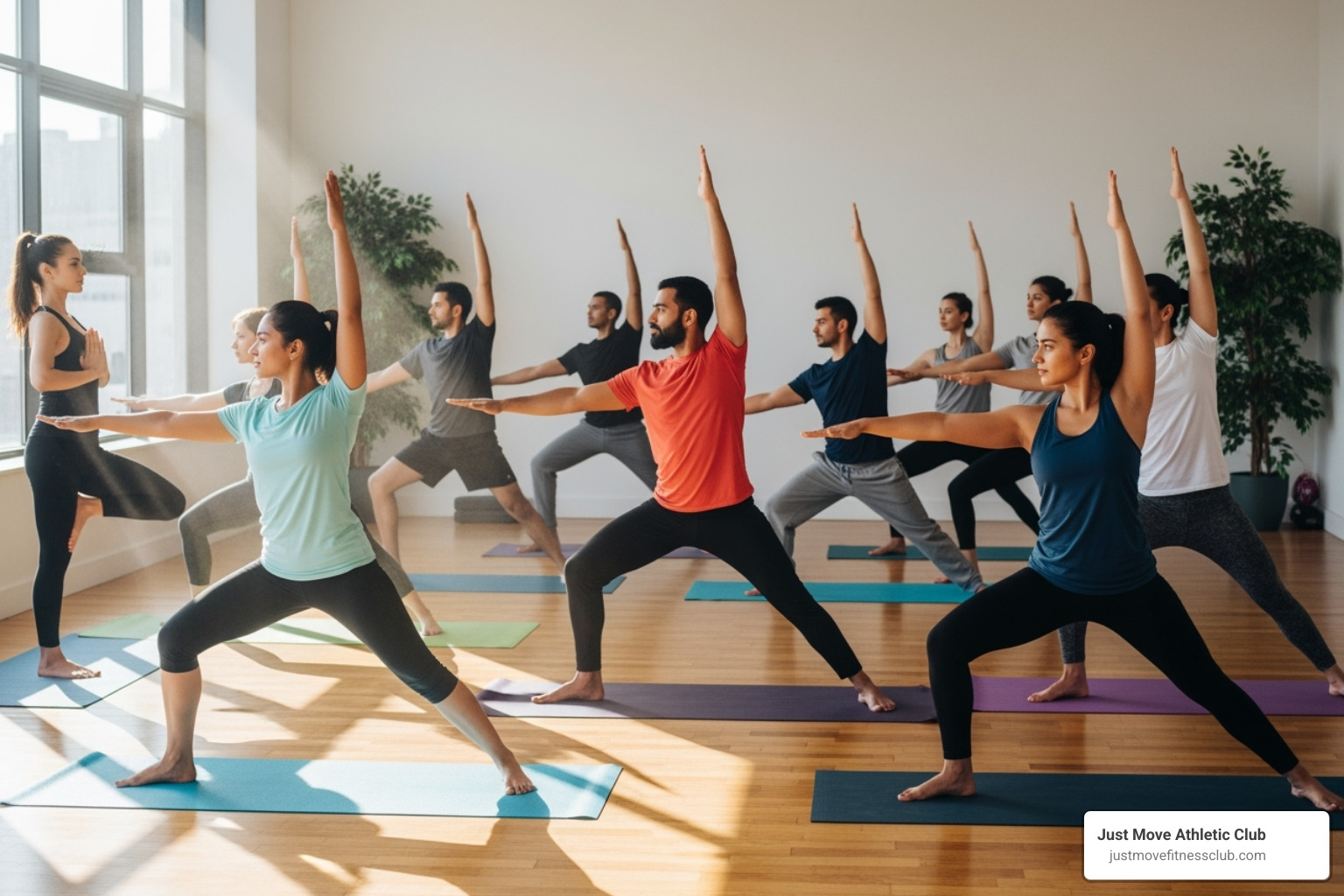 Diverse group of people smiling in a yoga class - yoga classes winter haven Diverse group of people smiling in a yoga class - yoga classes winter haven