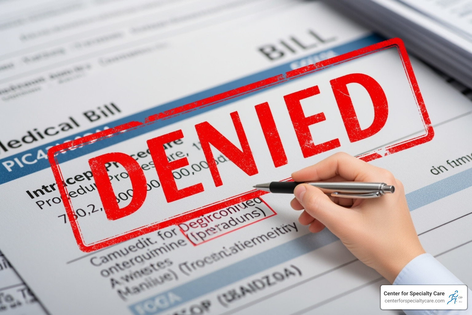 sample insurance denial letter with key sections highlighted - intracept procedure denied by insurance