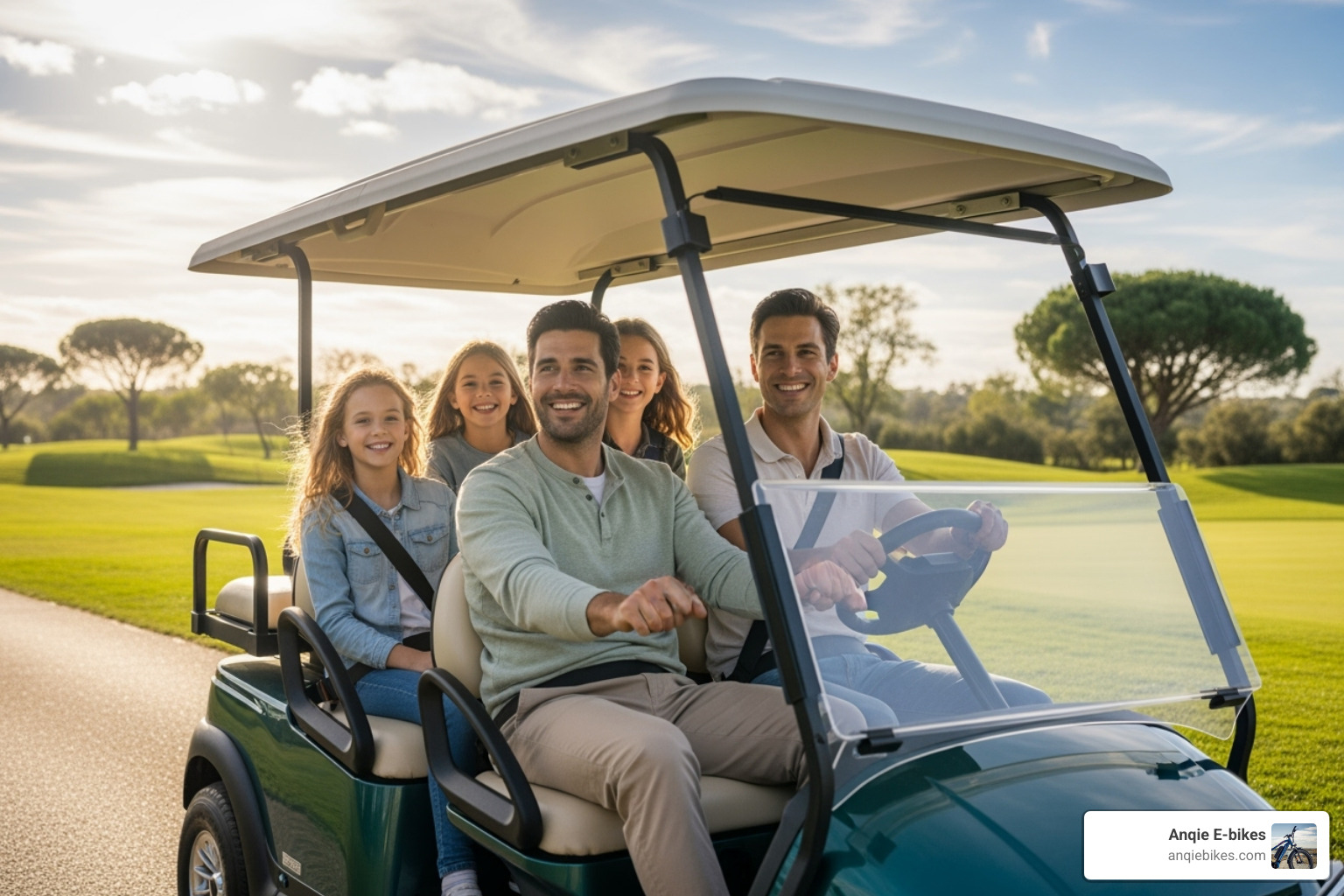 Family enjoying mini golf car - golf car mini