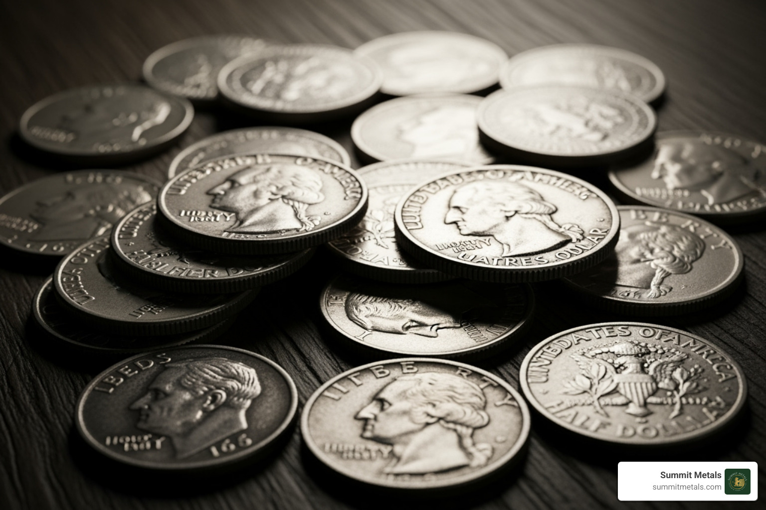 1964 silver quarter next to a 1965 clad quarter, showing the solid silver edge versus the copper-striped edge - junk silver 1964 silver quarter next to a 1965 clad quarter, showing the solid silver edge versus the copper-striped edge - junk silver