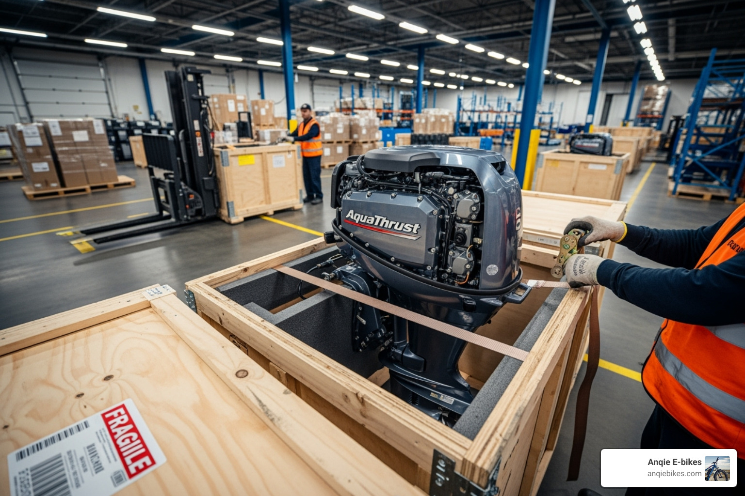 outboard motor being crated for shipping - cheap outboard motors