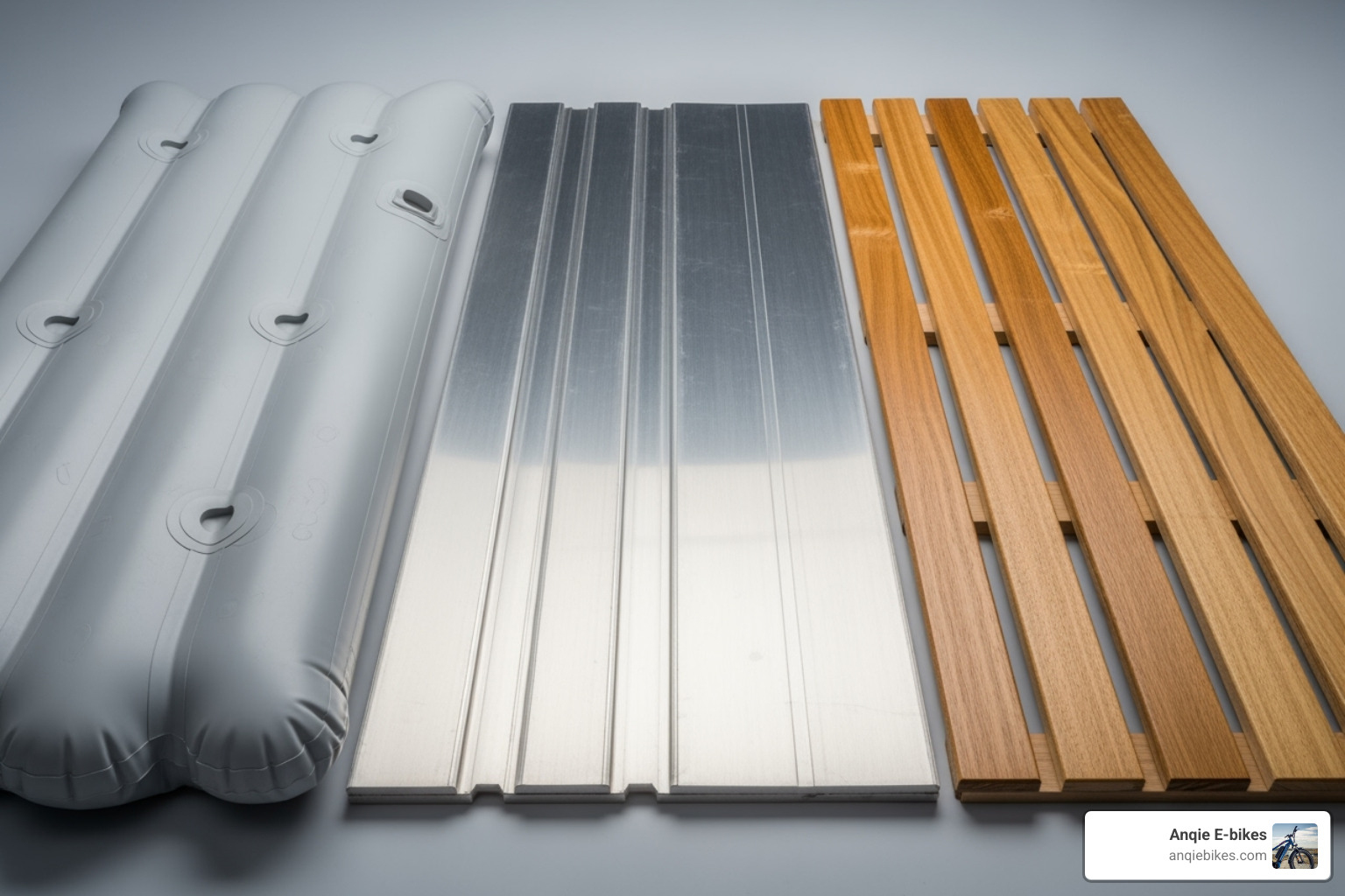 Image of the different floor types of inflatable boats (air deck, aluminum, wood slats) - used inflatable fishing boats for sale