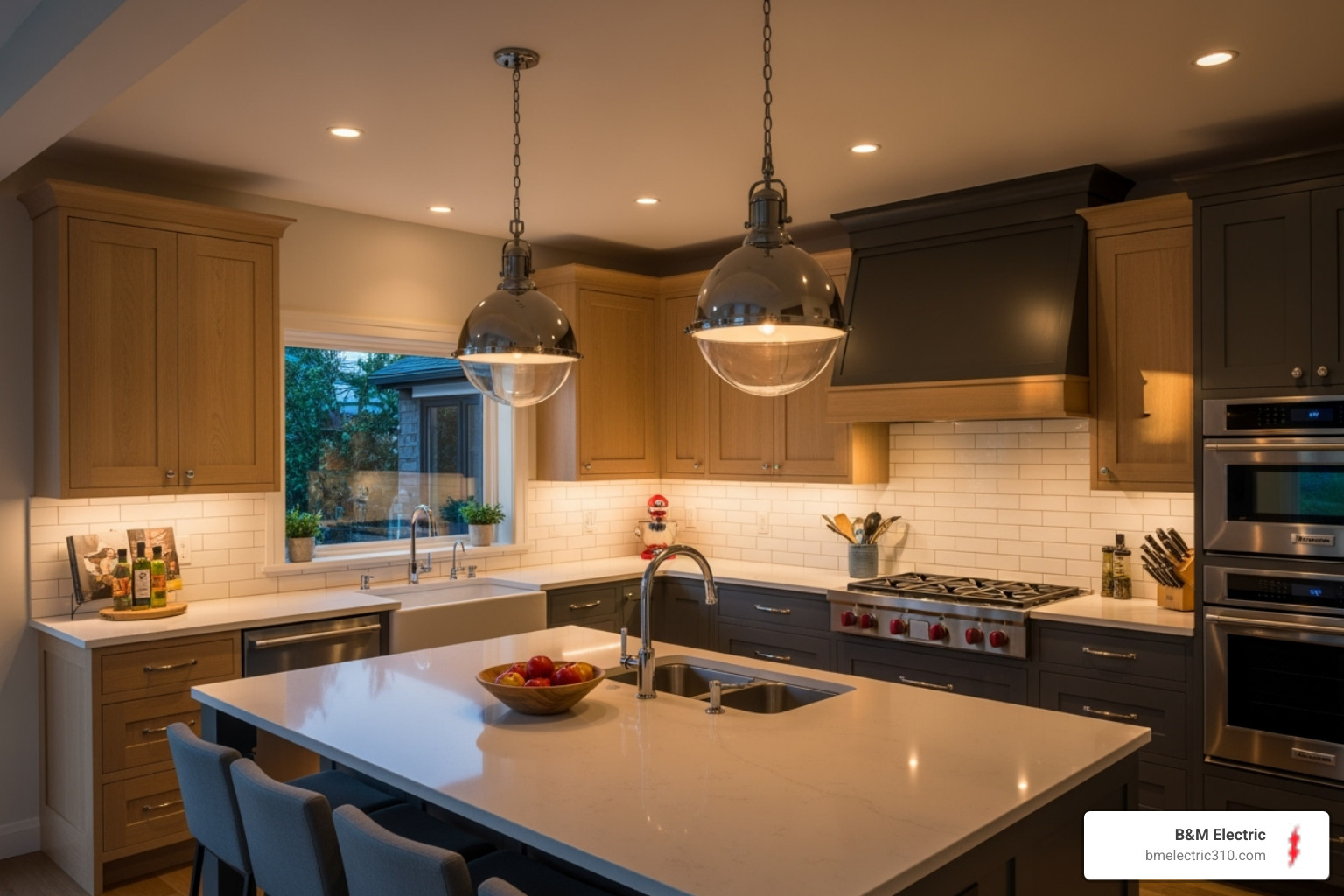 Stylish kitchen with under-cabinet and pendant lighting - custom lighting installation torrance