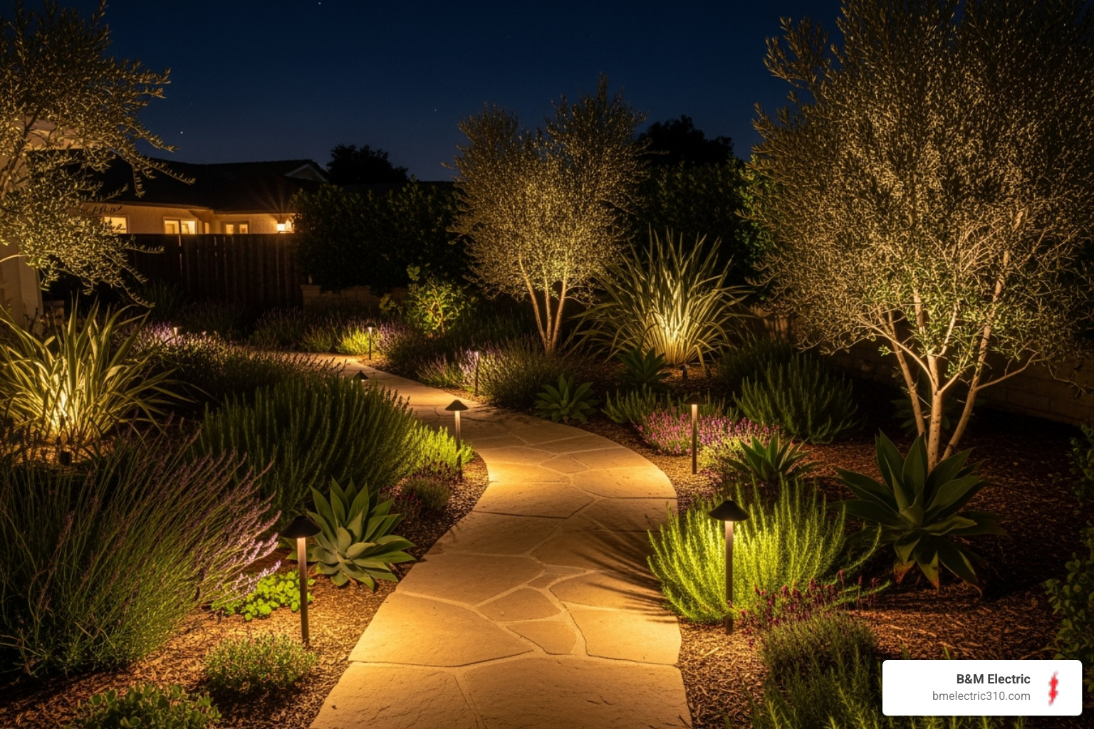 Well-lit garden path in Torrance - outdoor lighting installation torrance