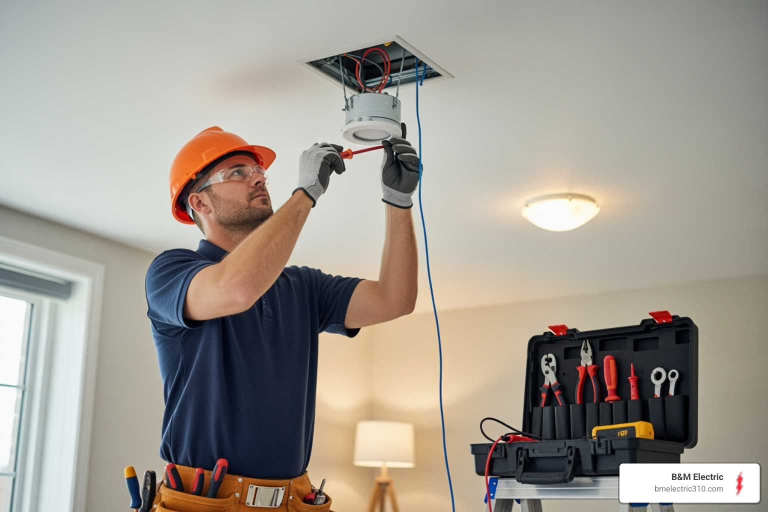 electrician installing recessed light - indoor lighting installation torrance