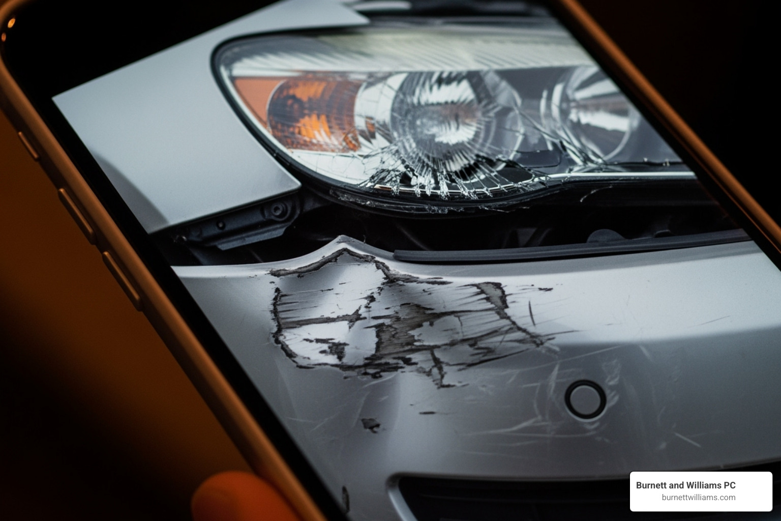 Image of a person taking photos of car damage with their phone - injury attorney Petersburg VA Image of a person taking photos of car damage with their phone - injury attorney Petersburg VA