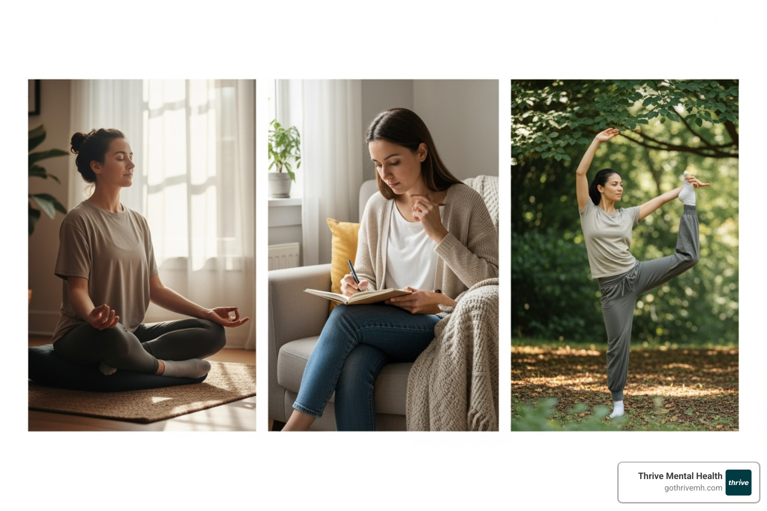 A serene image showing diverse individuals engaging in activities like meditation, journaling, and light exercise, symbolizing a holistic approach to mental health combining medication, therapy, and lifestyle changes. - Psychiatry, Medication Management A serene image showing diverse individuals engaging in activities like meditation, journaling, and light exercise, symbolizing a holistic approach to mental health combining medication, therapy, and lifestyle changes. - Psychiatry, Medication Management