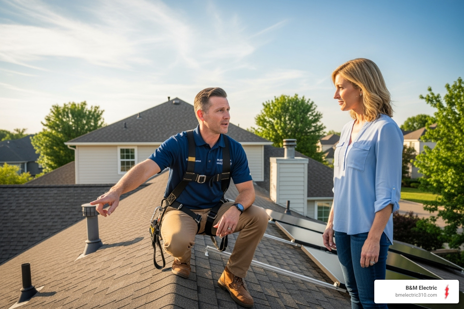 solar consultant reviewing a homeowner's roof - solar electrical contractor torrance