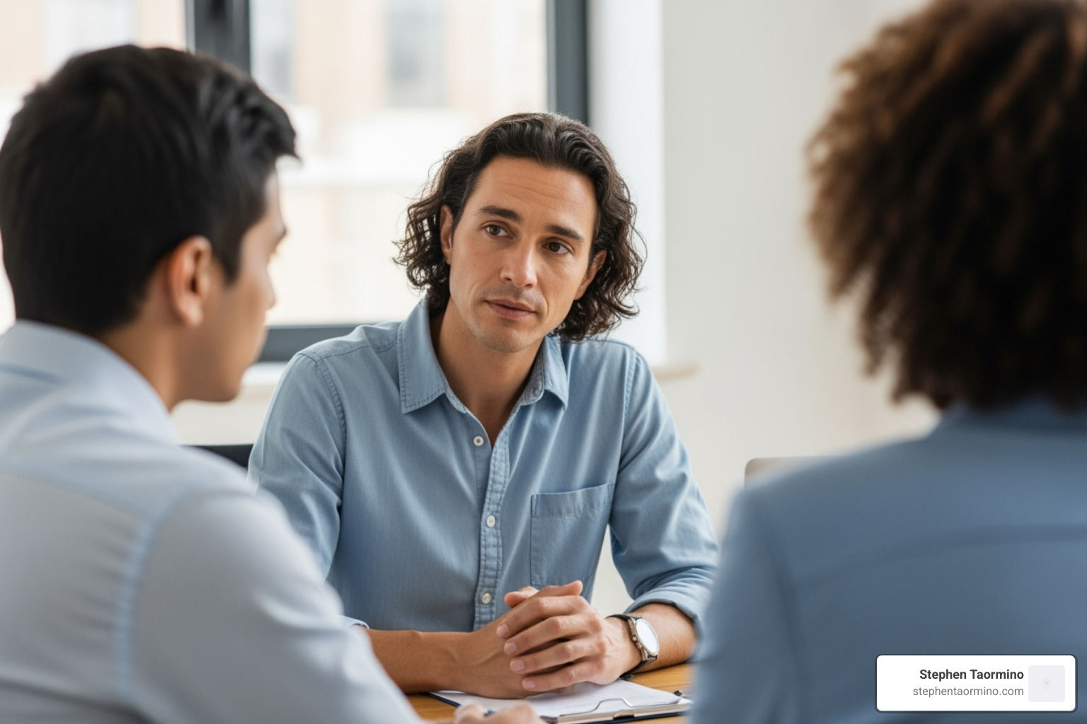 leader listening intently to a team member - Professional development for leaders
