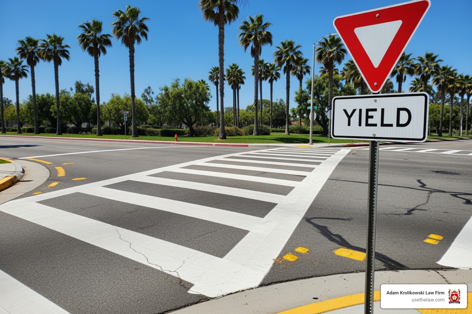 California crosswalk with yield sign - compensation pedestrian hit by a car California crosswalk with yield sign - compensation pedestrian hit by a car