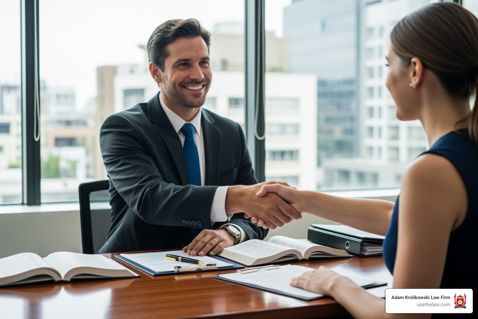 An attorney meeting with a client in a professional office setting, shaking hands and discussing legal matters - lyft accident attorney near me An attorney meeting with a client in a professional office setting, shaking hands and discussing legal matters - lyft accident attorney near me