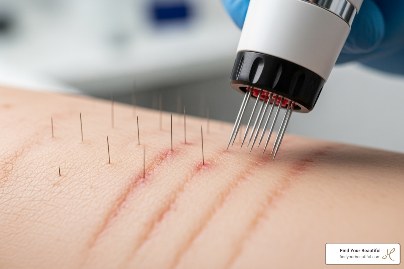 Diagram showing skin layers (epidermis, dermis) and corresponding microneedling needle depths - microneedling depth for acne scars Diagram showing skin layers (epidermis, dermis) and corresponding microneedling needle depths - microneedling depth for acne scars