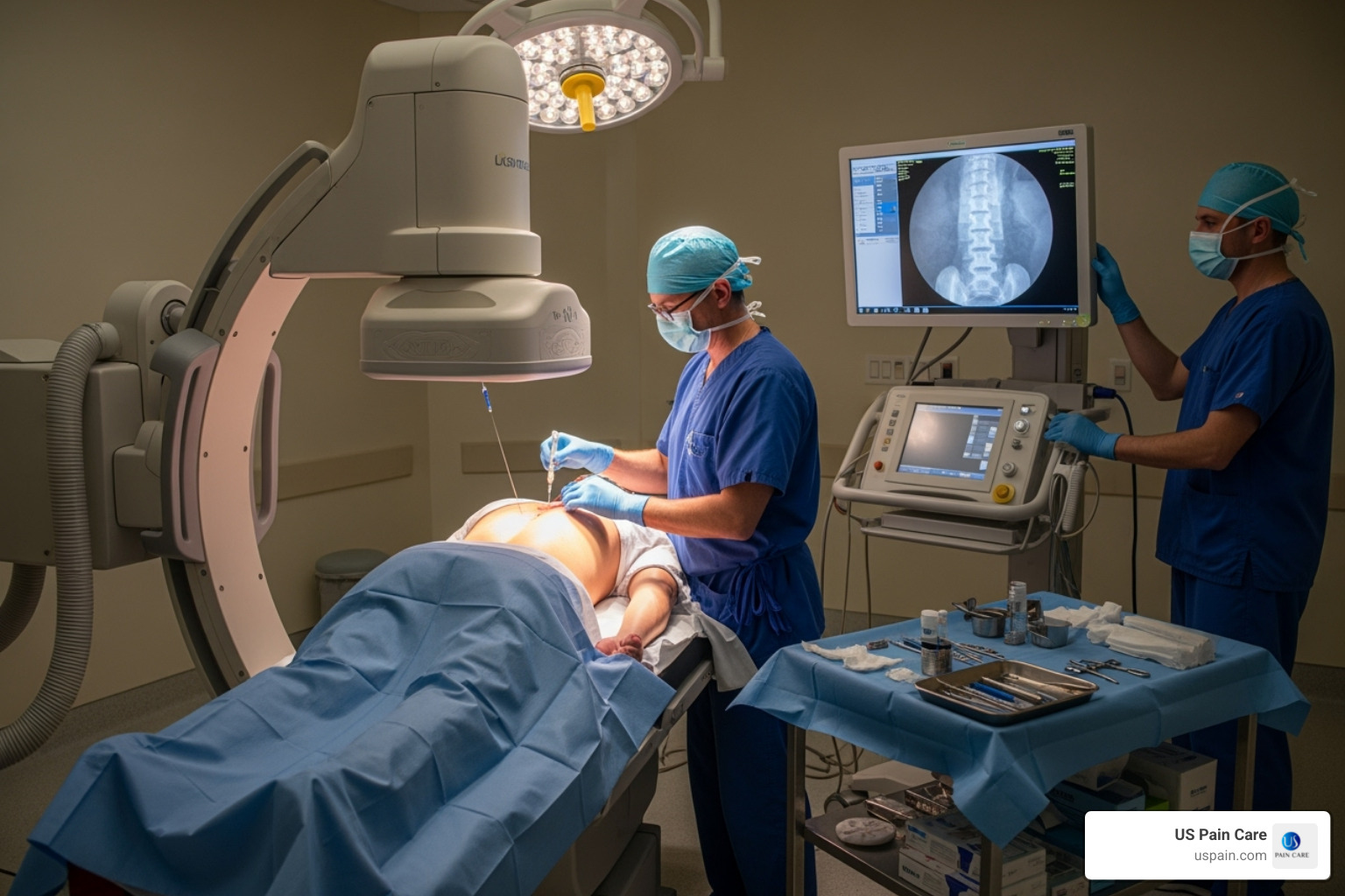 A fluoroscopy machine being used during a spinal injection. - lumbar disc herniation treatment guidelines