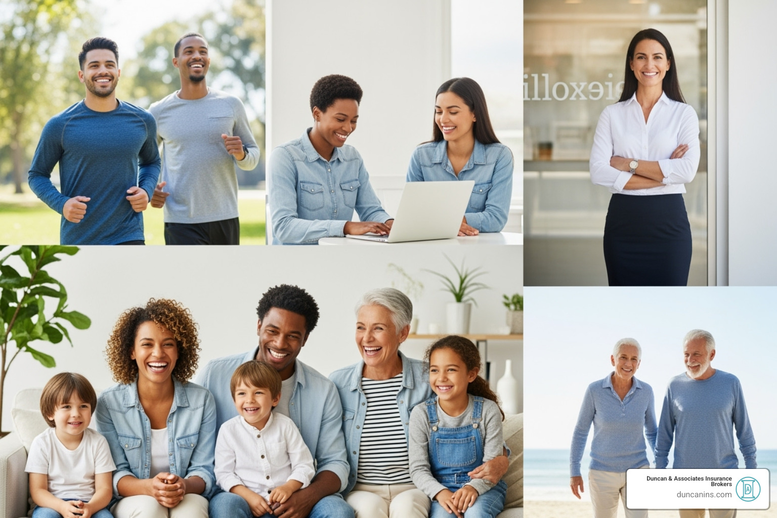 A diverse group of people representing individuals, families, and small business owners smiling, symbolizing comprehensive health insurance solutions - health ins brokers