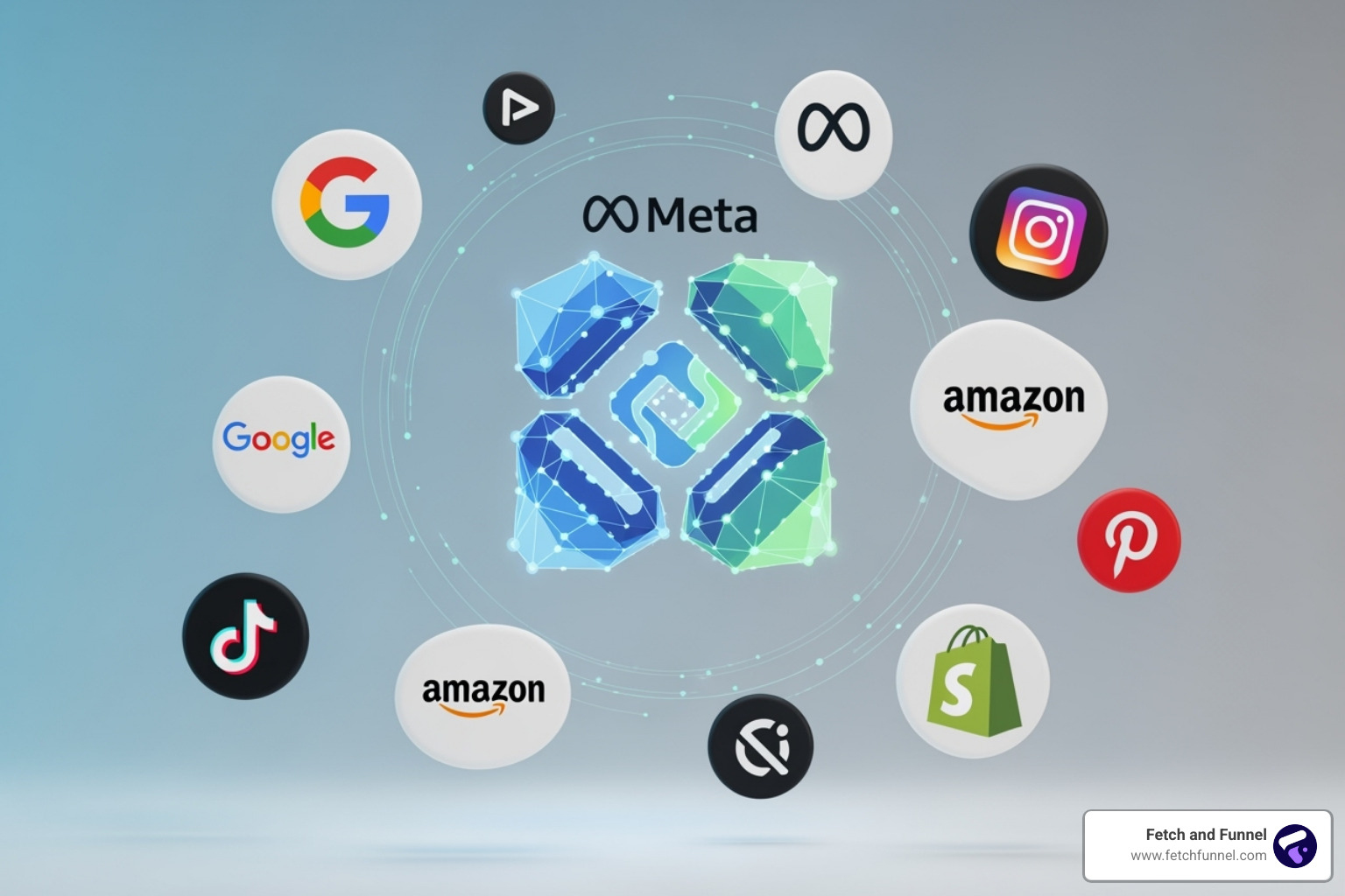 logos for various marketing and advertising platforms surrounding a central product feed icon - ecommerce product data feed logos for various marketing and advertising platforms surrounding a central product feed icon - ecommerce product data feed
