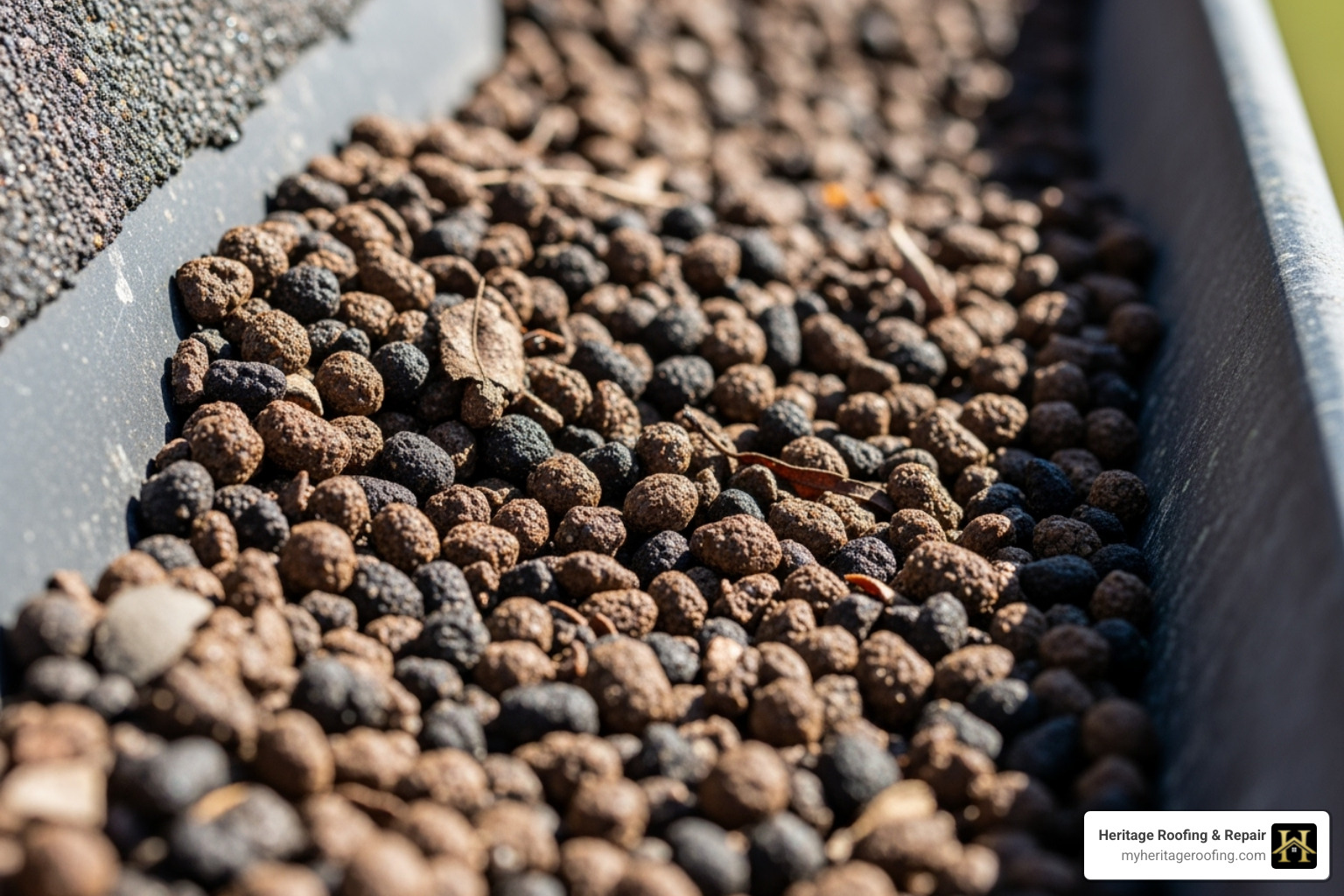 gutters filled with shingle granules - wind damage roof gutters filled with shingle granules - wind damage roof