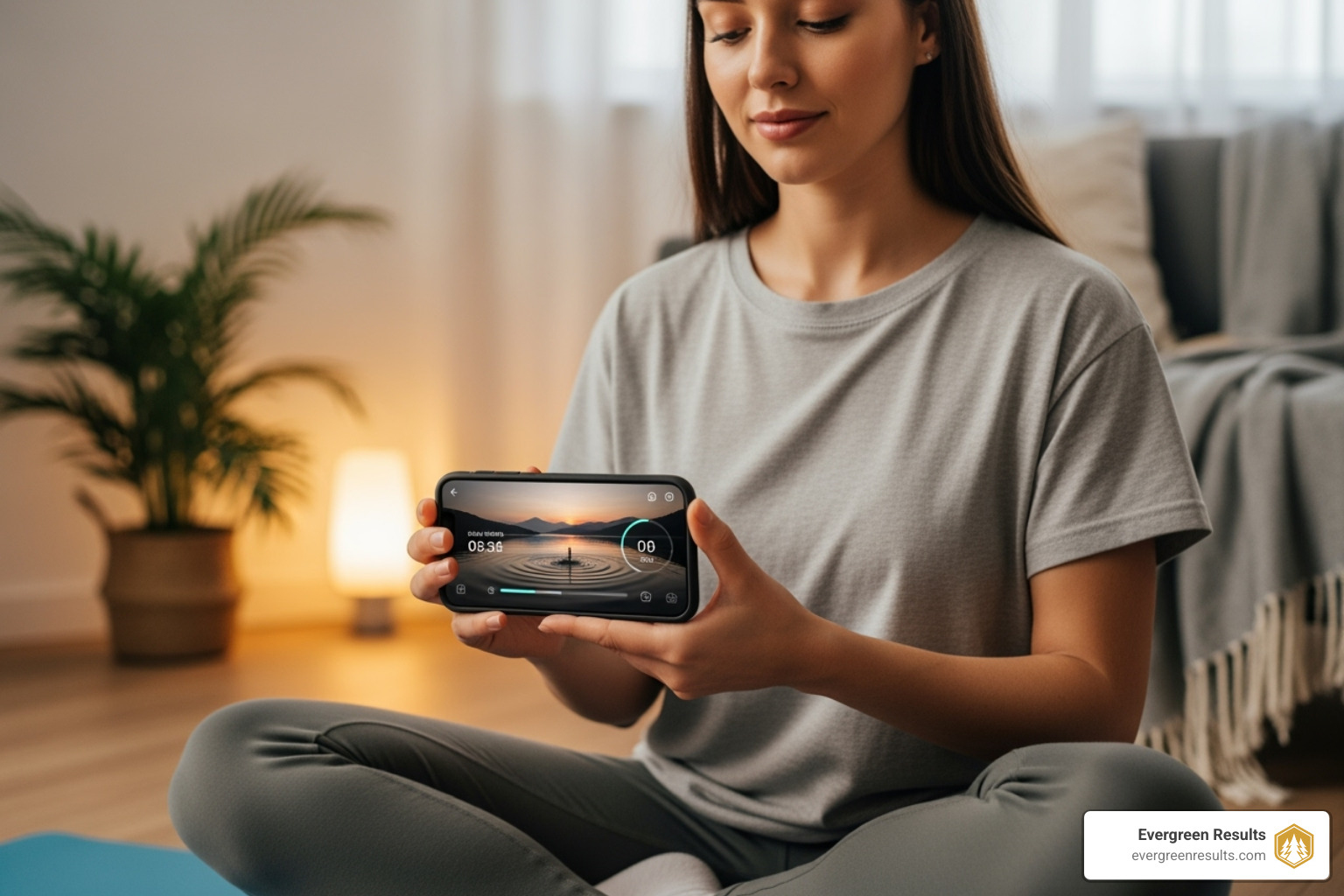 young person using a meditation app on their phone - health and wellness business