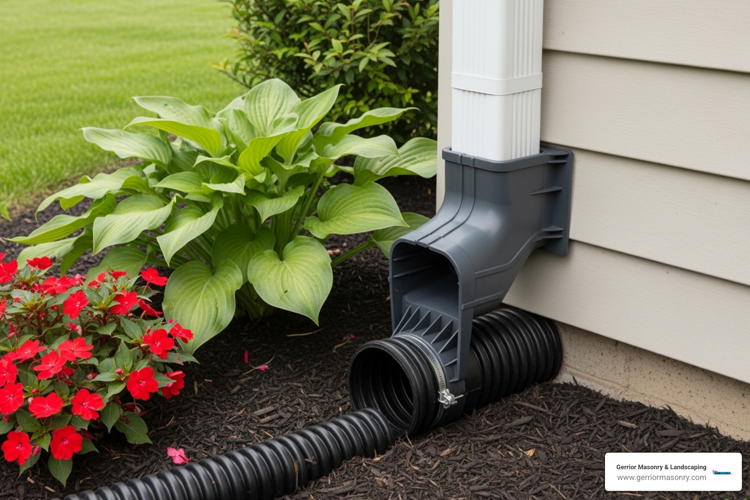 downspout adapter connected to drain pipe - french drain under sidewalk