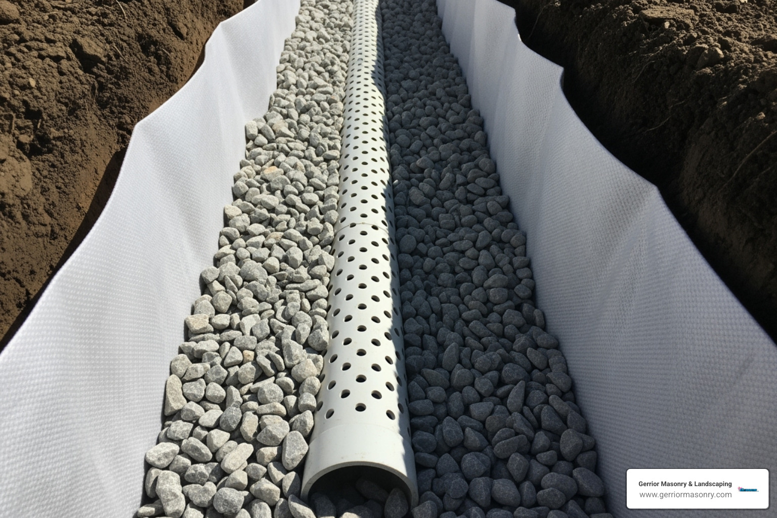 perforated pipe in gravel trench - french drain under sidewalk
