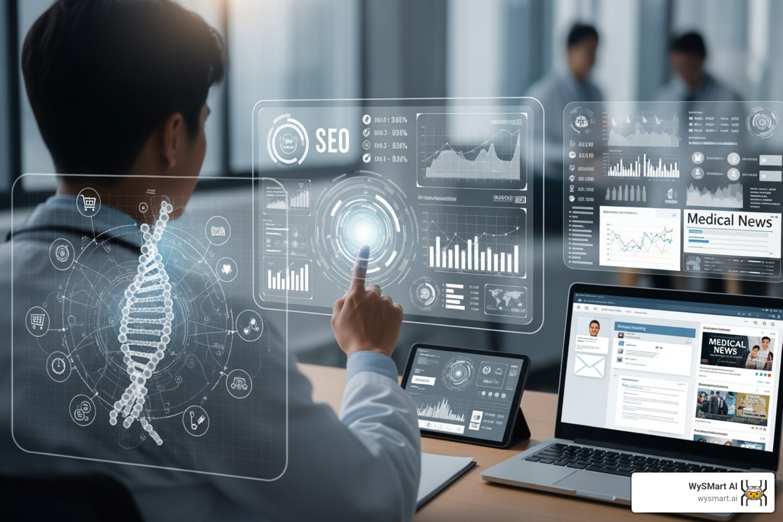 A healthcare marketing funnel with distinct stages: Awareness (top, with icons for SEO, social media), Consideration (middle, with icons for content, reviews), Conversion (lower, with icons for booking, contact forms), and Retention (bottom, with icons for email, personalized care). - Digital marketing medical A healthcare marketing funnel with distinct stages: Awareness (top, with icons for SEO, social media), Consideration (middle, with icons for content, reviews), Conversion (lower, with icons for booking, contact forms), and Retention (bottom, with icons for email, personalized care). - Digital marketing medical