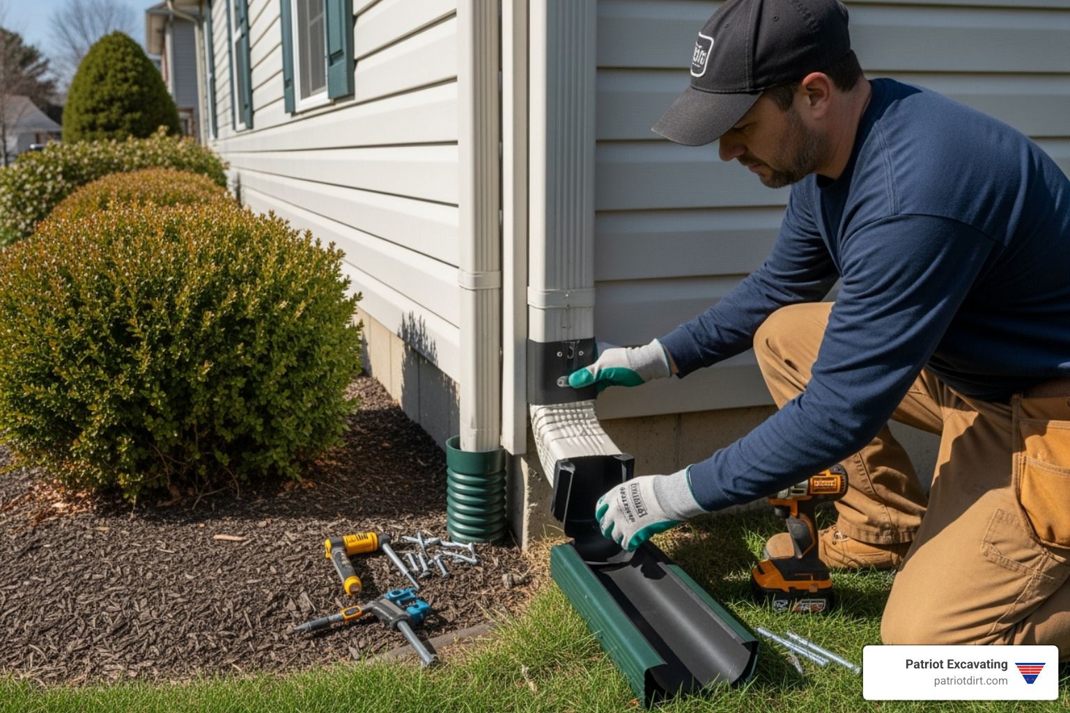 Downspout extension installation - sump pump discharge line installation Downspout extension installation - sump pump discharge line installation
