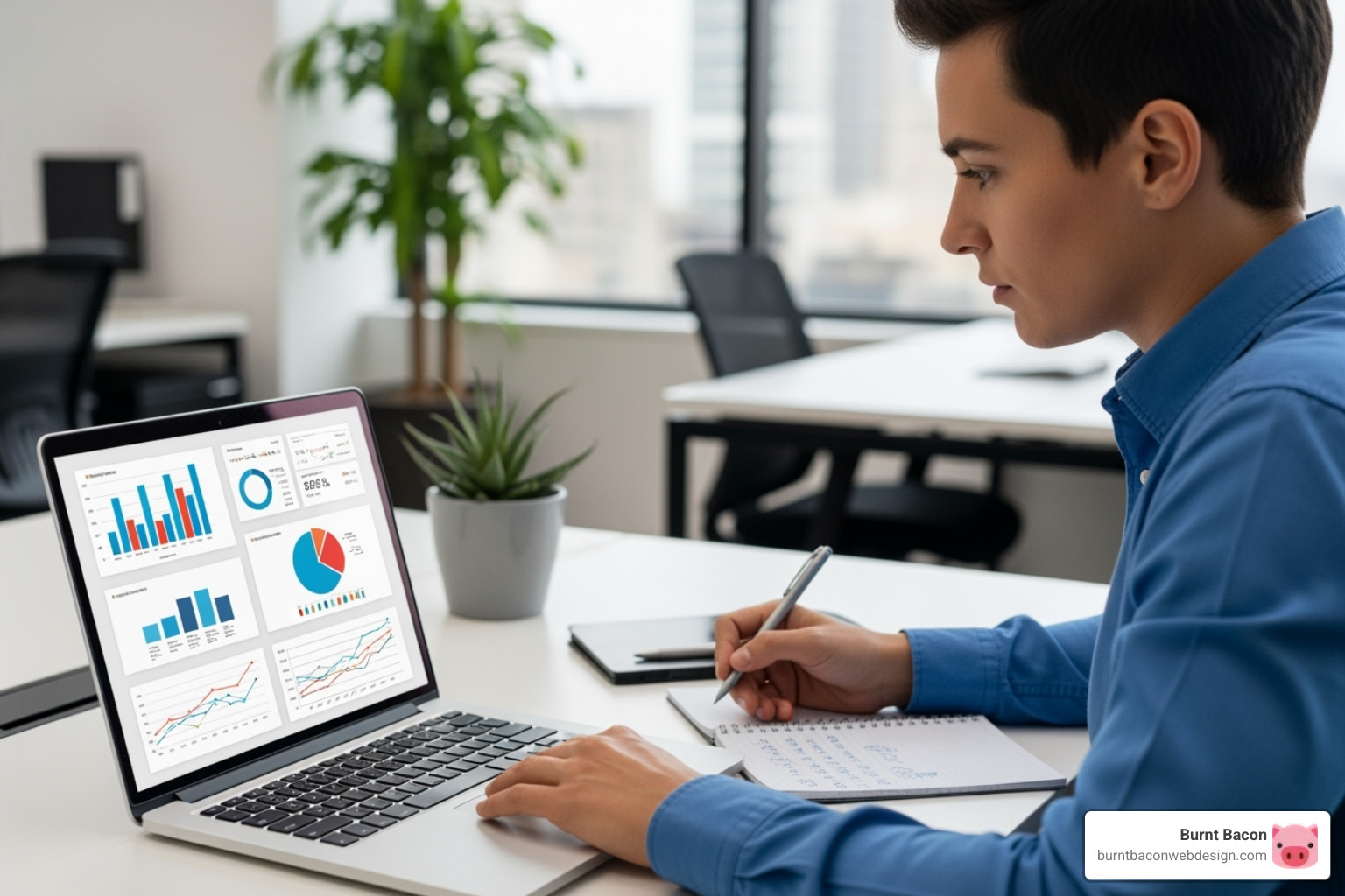 Person analyzing marketing data on a laptop - small business marketing Person analyzing marketing data on a laptop - small business marketing