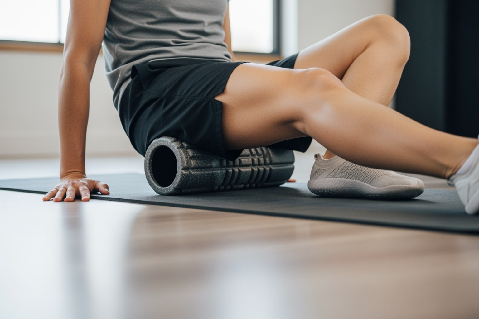 person using a foam roller on their leg - muscle pain after workout