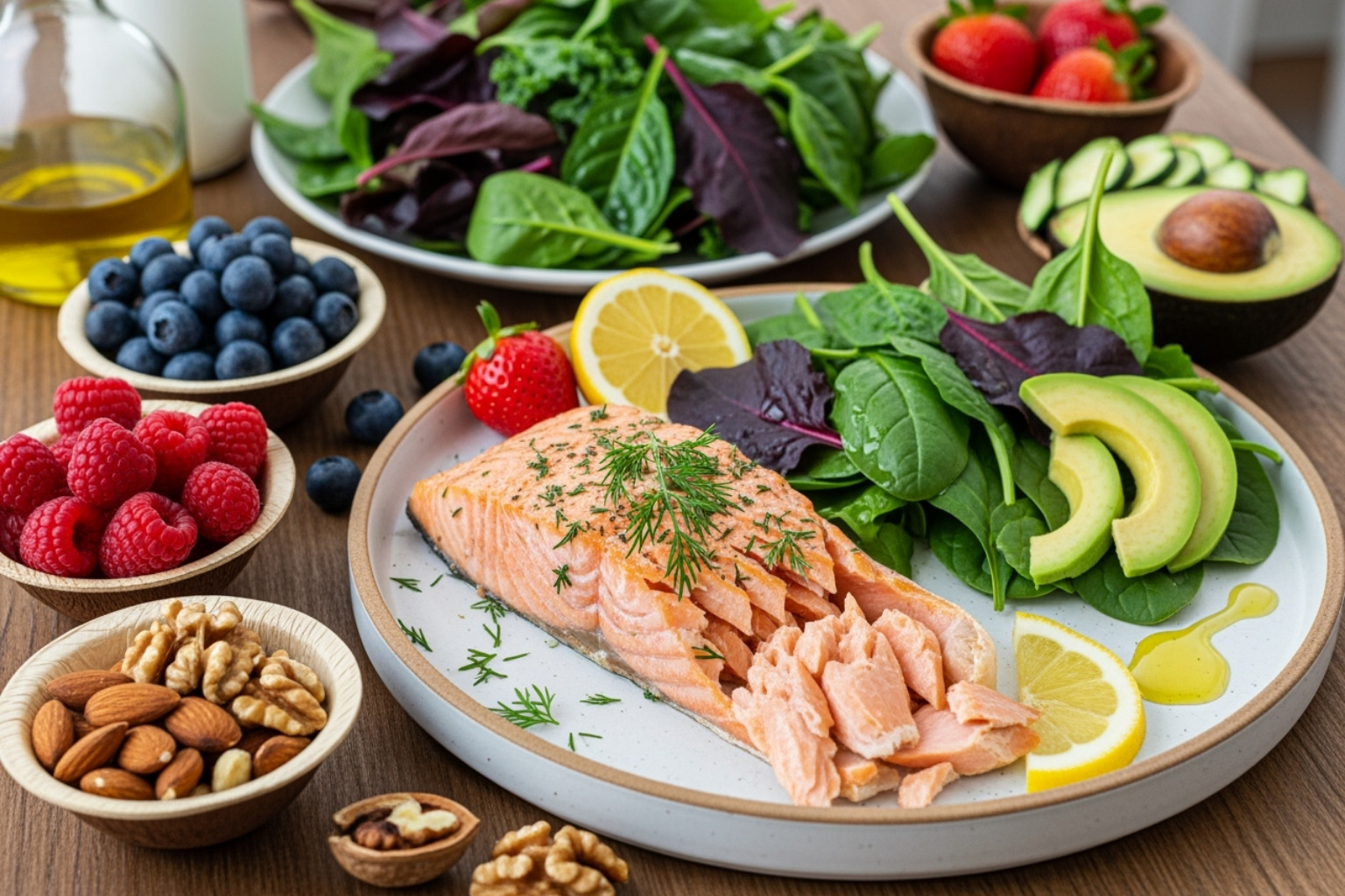 Anti-inflammatory foods like berries, leafy greens, and salmon - muscle pain after workout