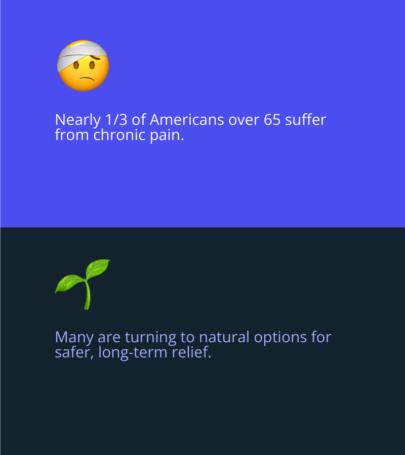 Infographic detailing chronic pain prevalence and natural pain management interest - natural pain management infographic 2_facts_emoji_blue