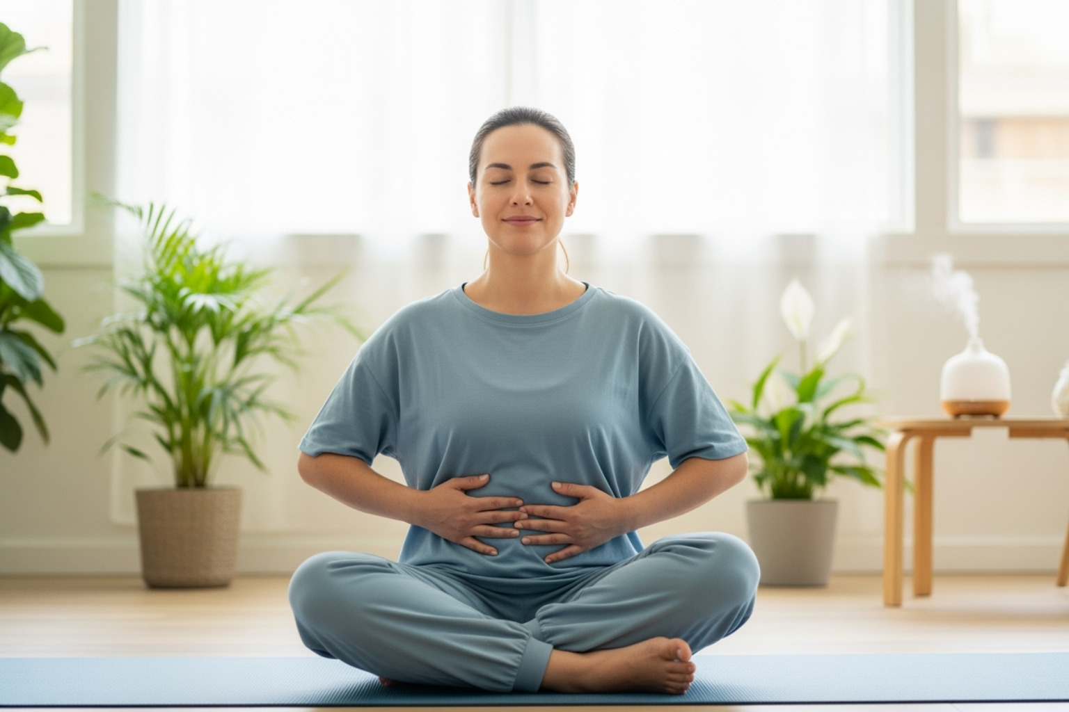 Person practicing deep breathing - natural pain management