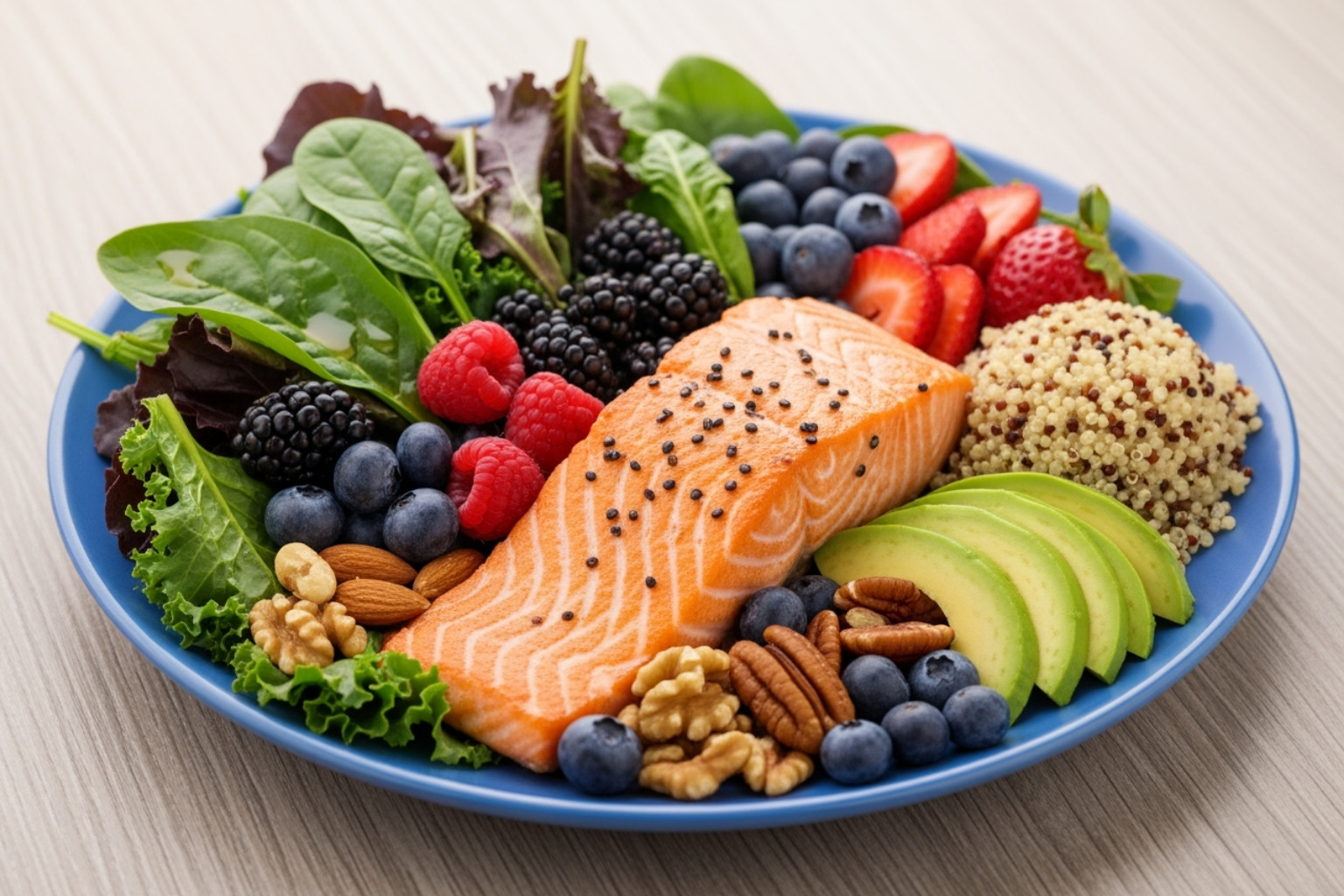 Colorful plate of anti-inflammatory foods - natural pain management