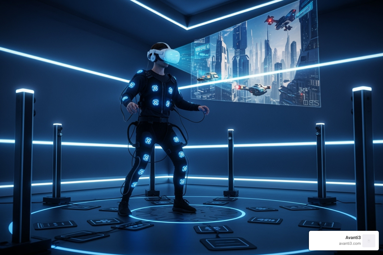 futuristic Avanti3 VR setup with full-body tracking - most realistic virtual reality game