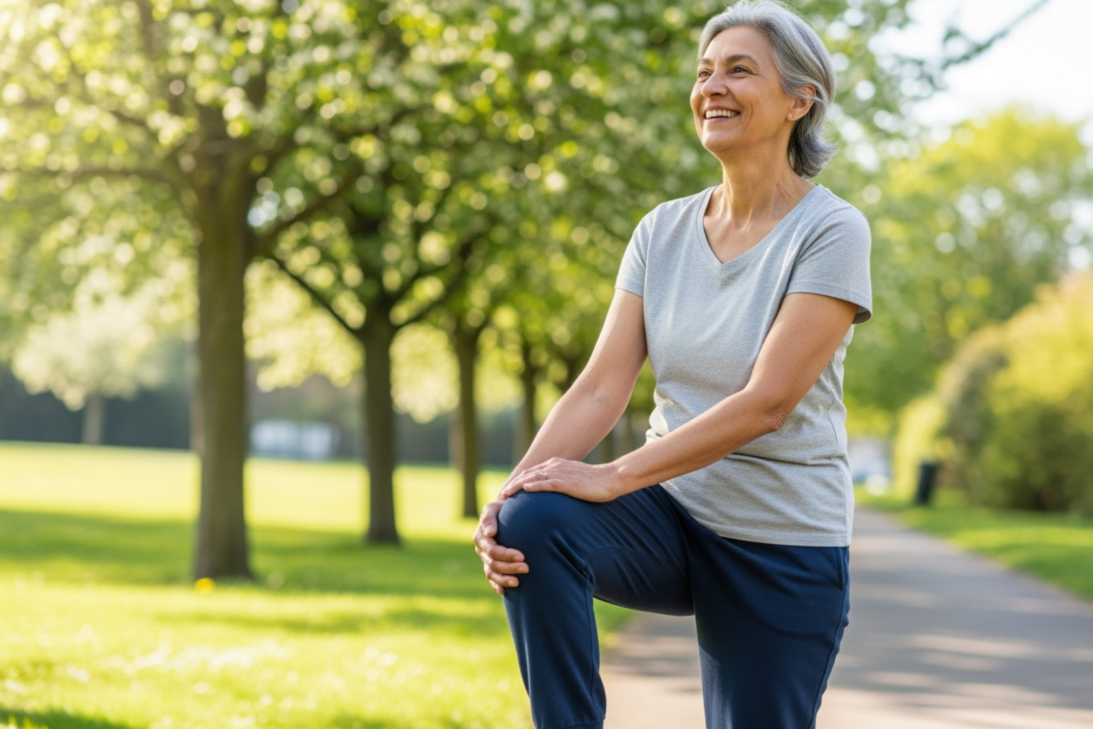 A person smiling and moving their knee freely, indicating comfort and pain relief - osteoarthritis pain relief cream