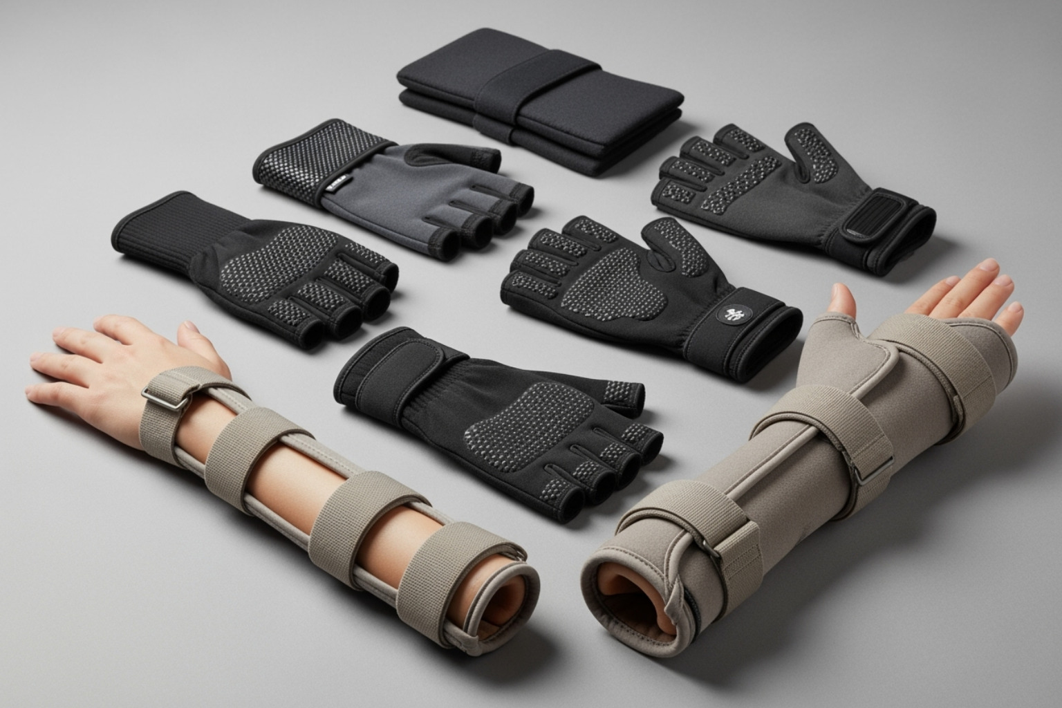 various arthritis gloves and a hand splint - arthritis hand pain relief