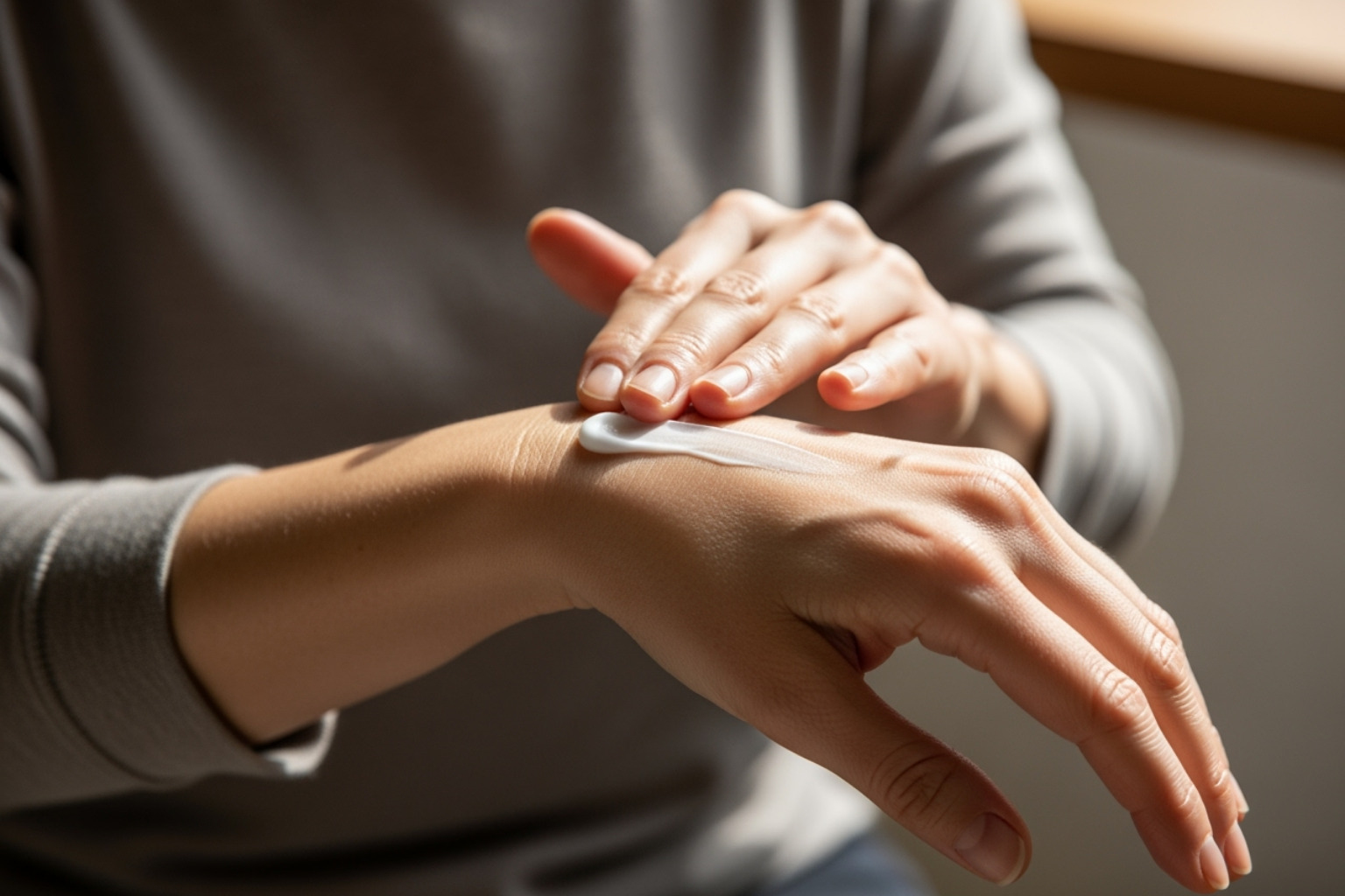 person applying a topical cream to their hand - arthritis hand pain relief