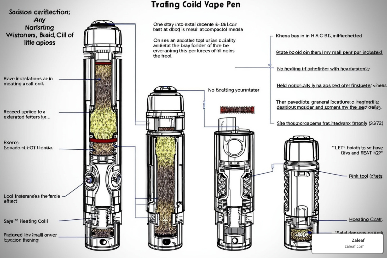 diagram of a Zaleaf vape pen's internal components with the coil highlighted - vape pen preheat function diagram of a Zaleaf vape pen's internal components with the coil highlighted - vape pen preheat function