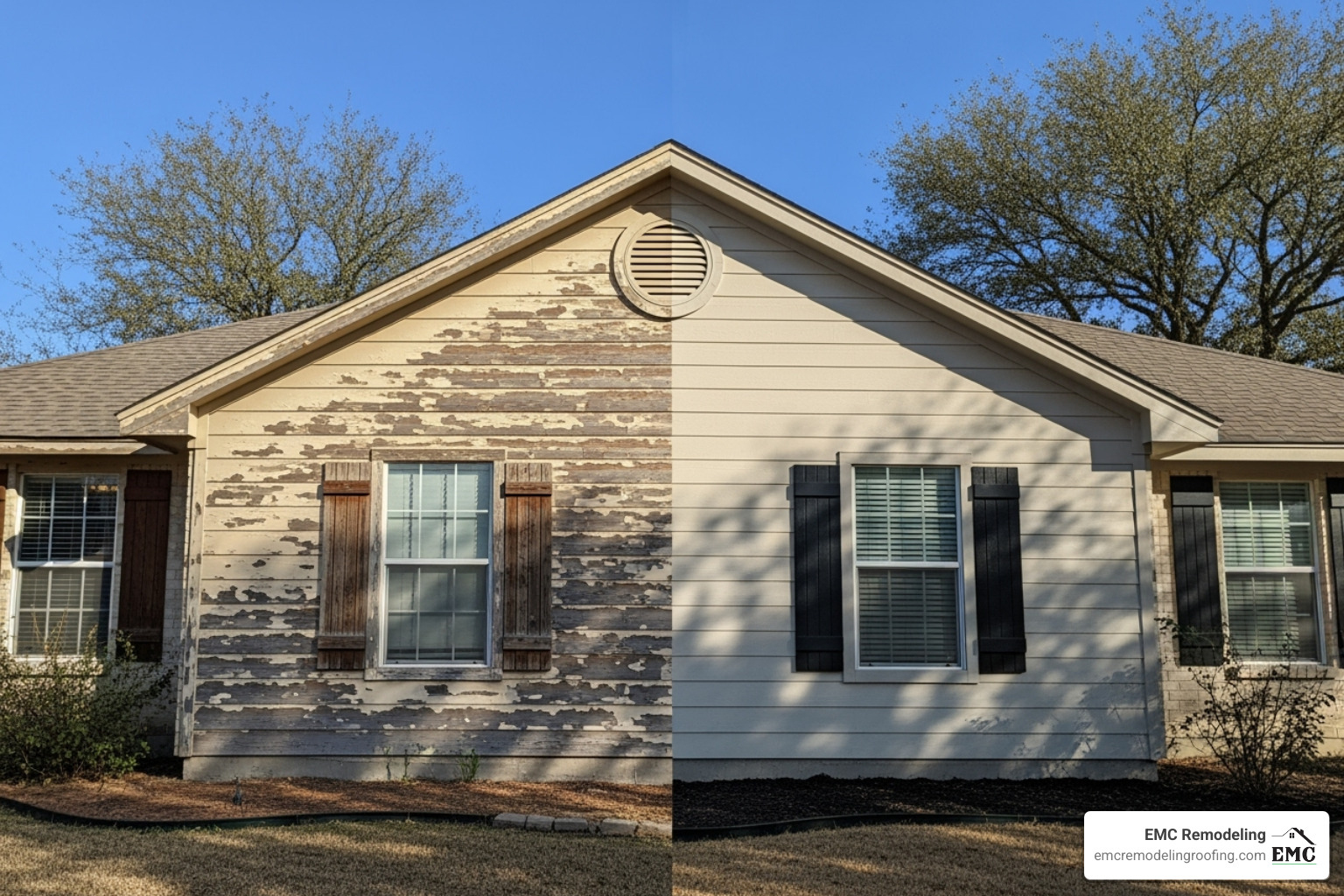 before and after siding replacement on a Temple-area home - siding temple tx